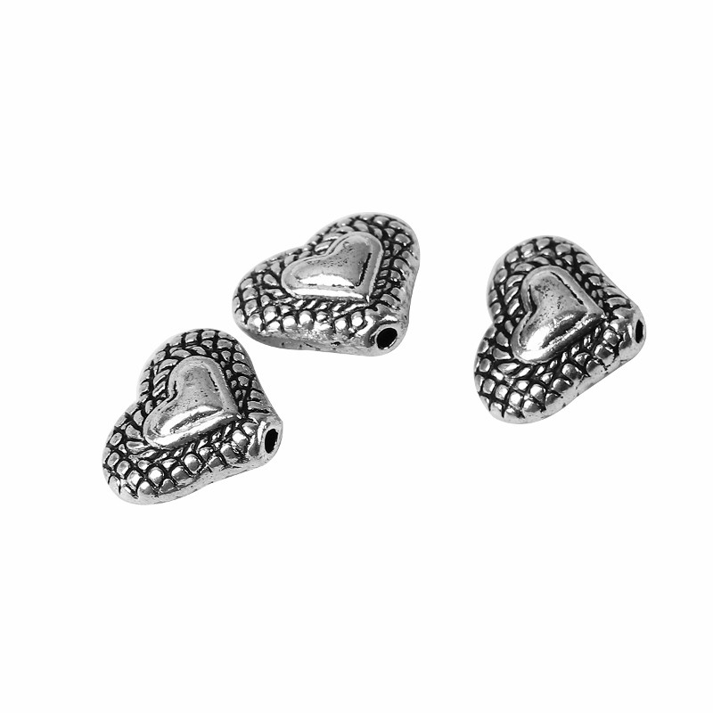 Heart Shaped 11mm Antiqued Silver Plated Spacer Beads B1358 – 10, 20 Or 50PCs