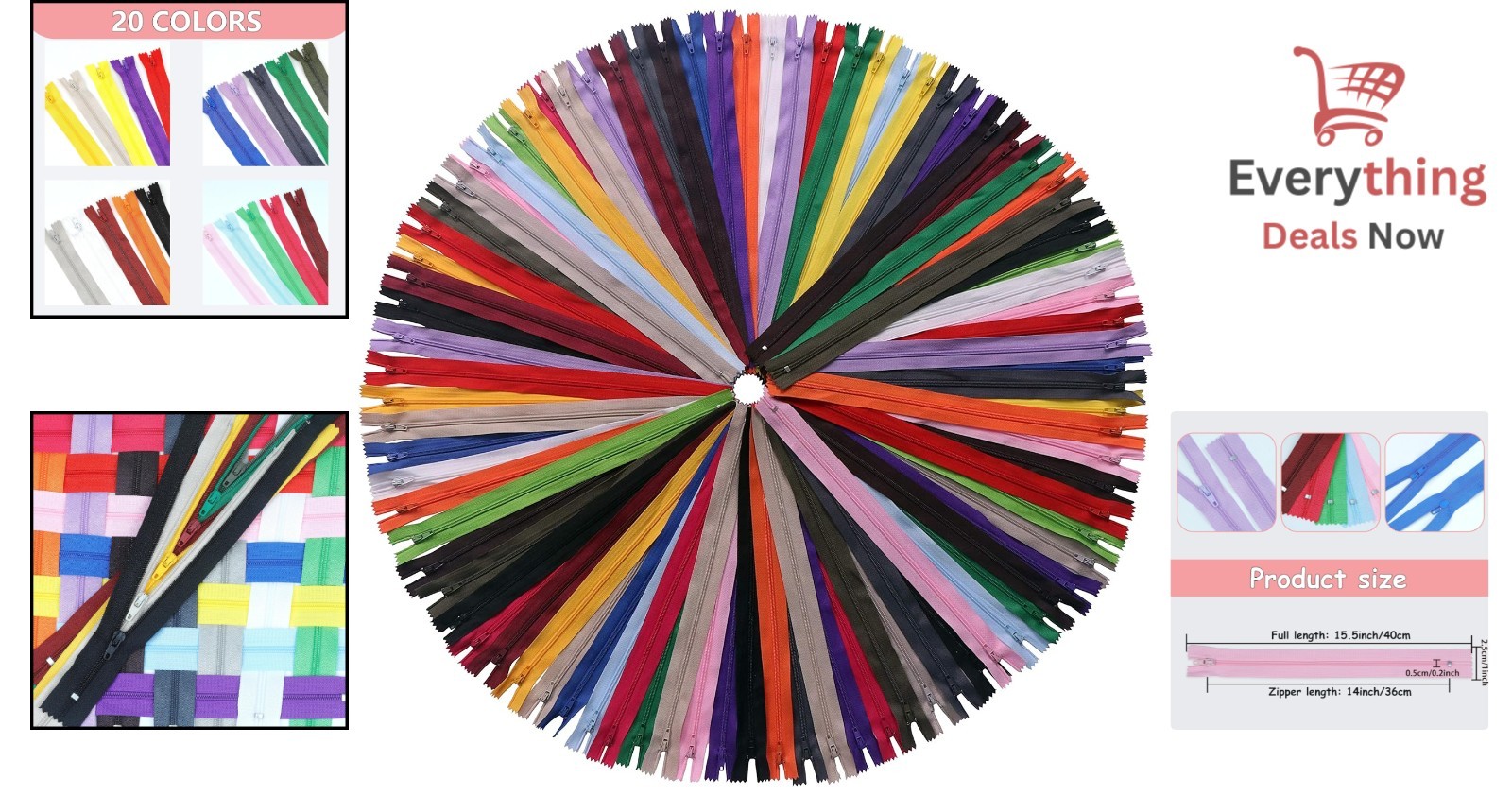 60 Pack 14 Inch Nylon Coil Zippers Bulk Assorted Colors for Sewing Crafts Tailor