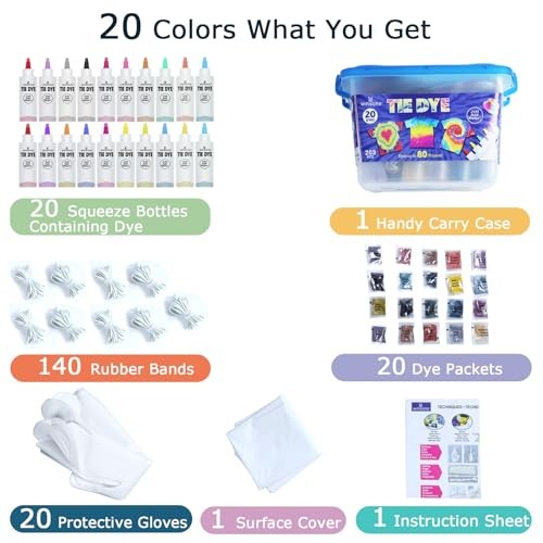 Tie Dye Kit 20 Colors Permanent Fabric Dye Set For Kids Adults DIY Craft