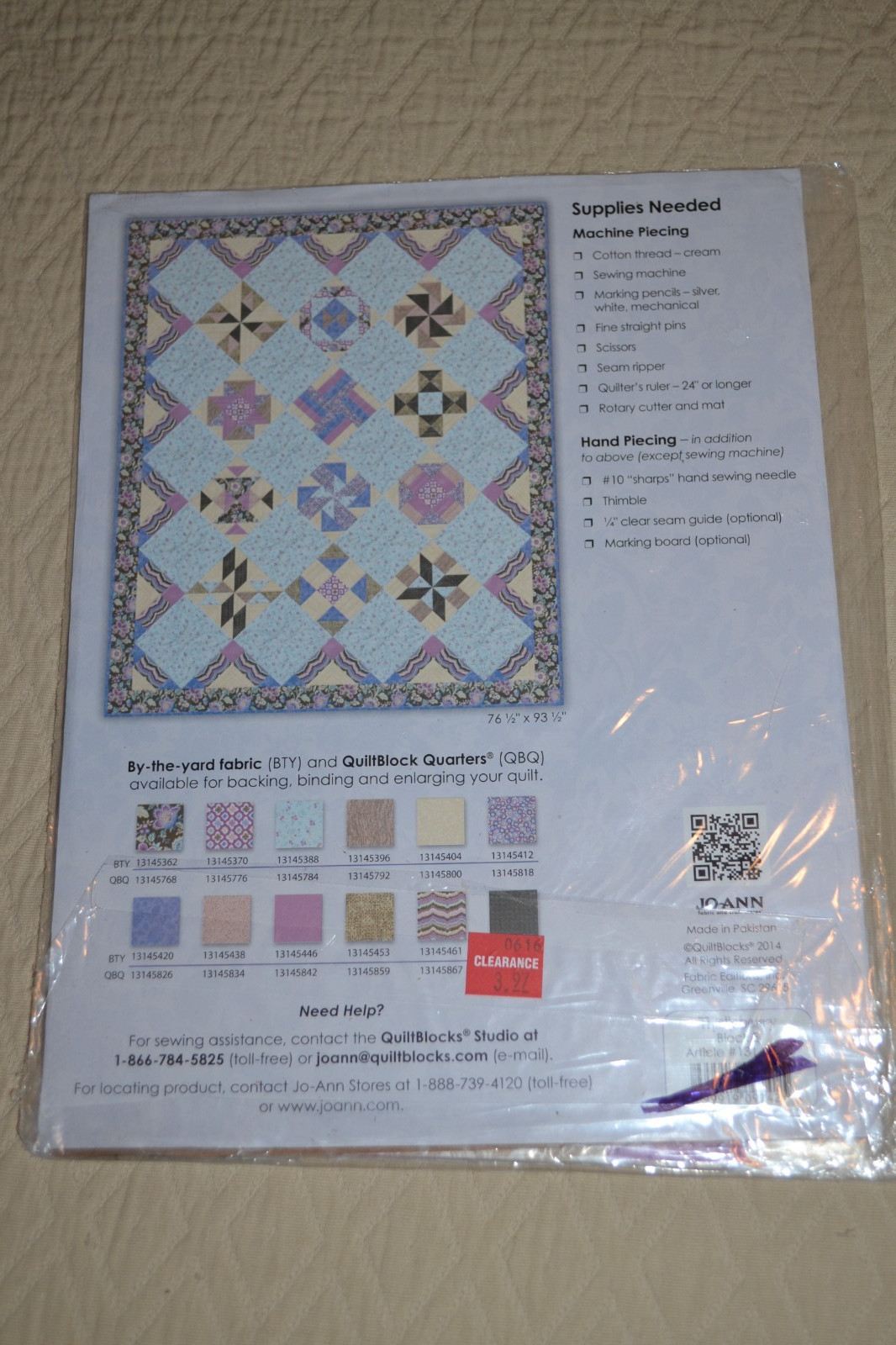 Lot of 4 Jo-Ann Quilt block of the Month 2014 Thistleberry, Blocks 1, 3, 6, 9