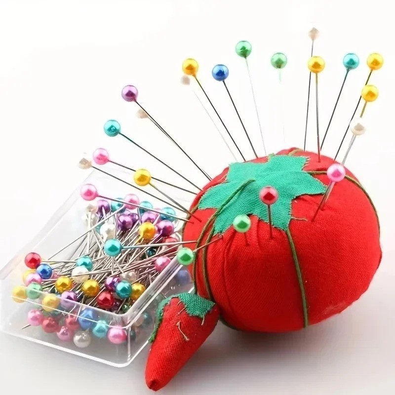 100PCS Sewing Pins for Fabric, Straight Pins with Colored Ball Glass Heads Long