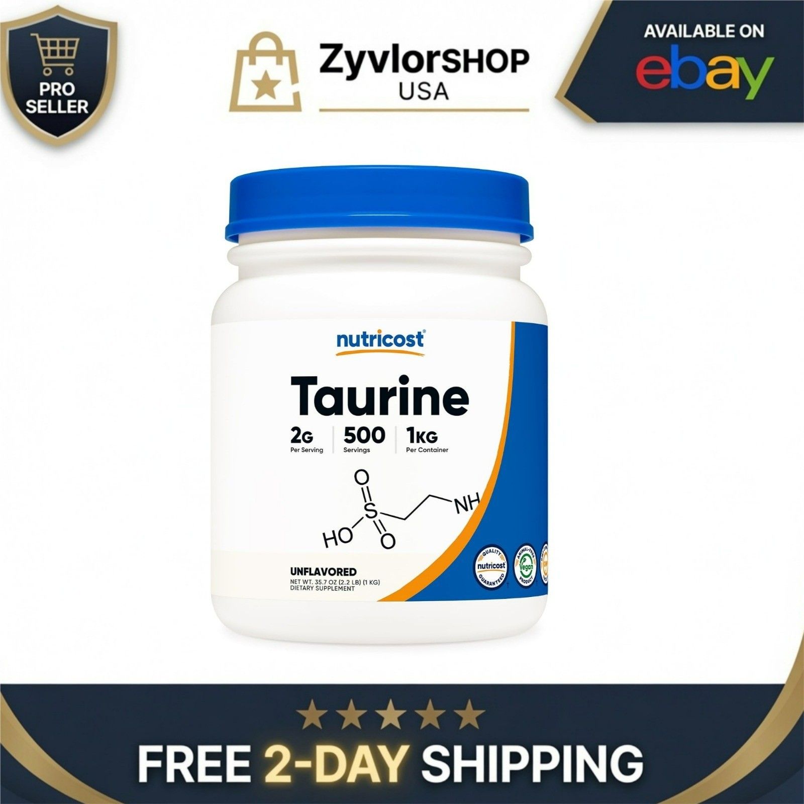 Nutricost Taurine Powder 1KG – 500 Servings – Non-GMO, Gluten Free