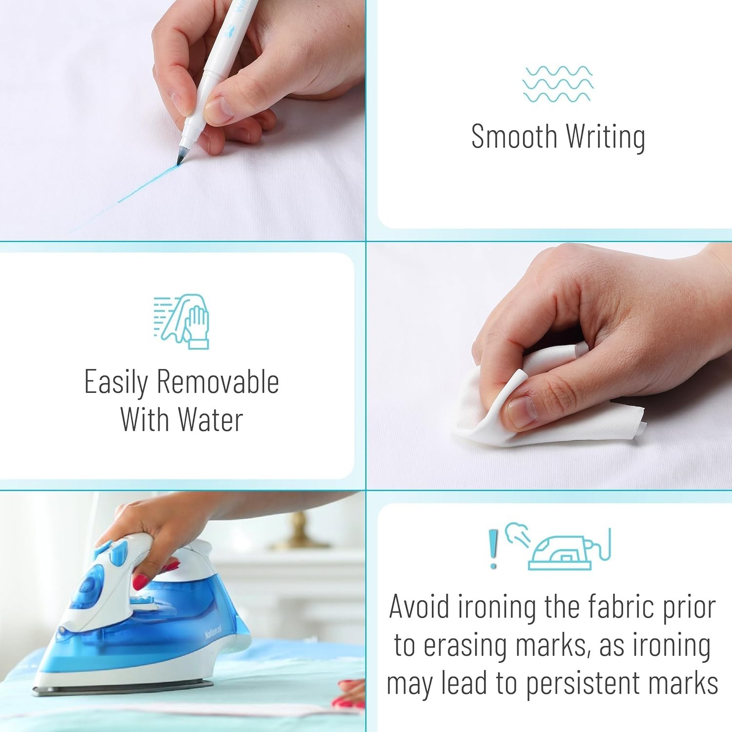 Fabric Markers for Sewing, 5 Pack, Blue, Erasable, Water Soluble Fabric Marke…