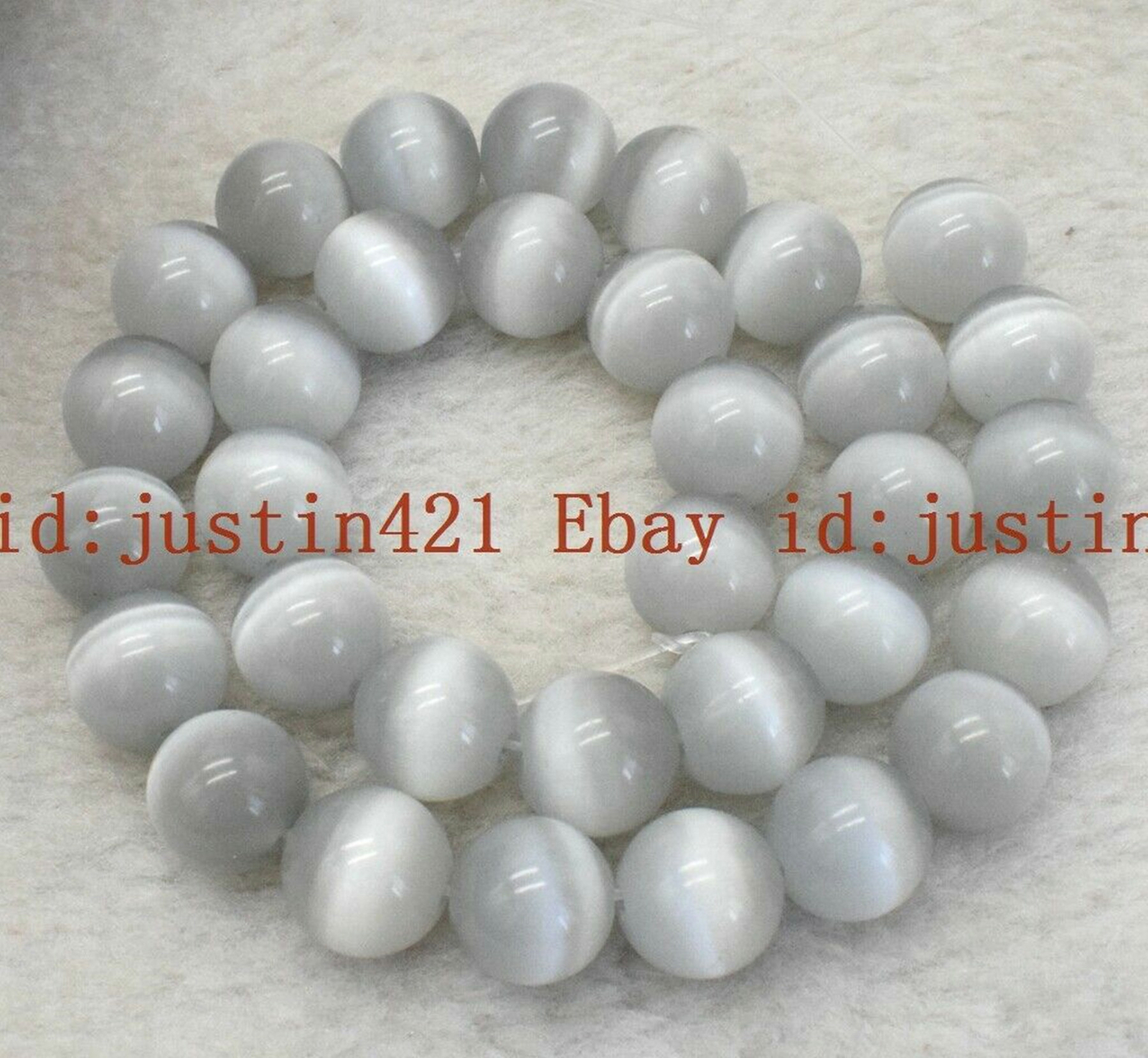 Huge 12mm Rare Natural White Cat’s Eye Opal Round Gemstone Loose Beads 15” AAA
