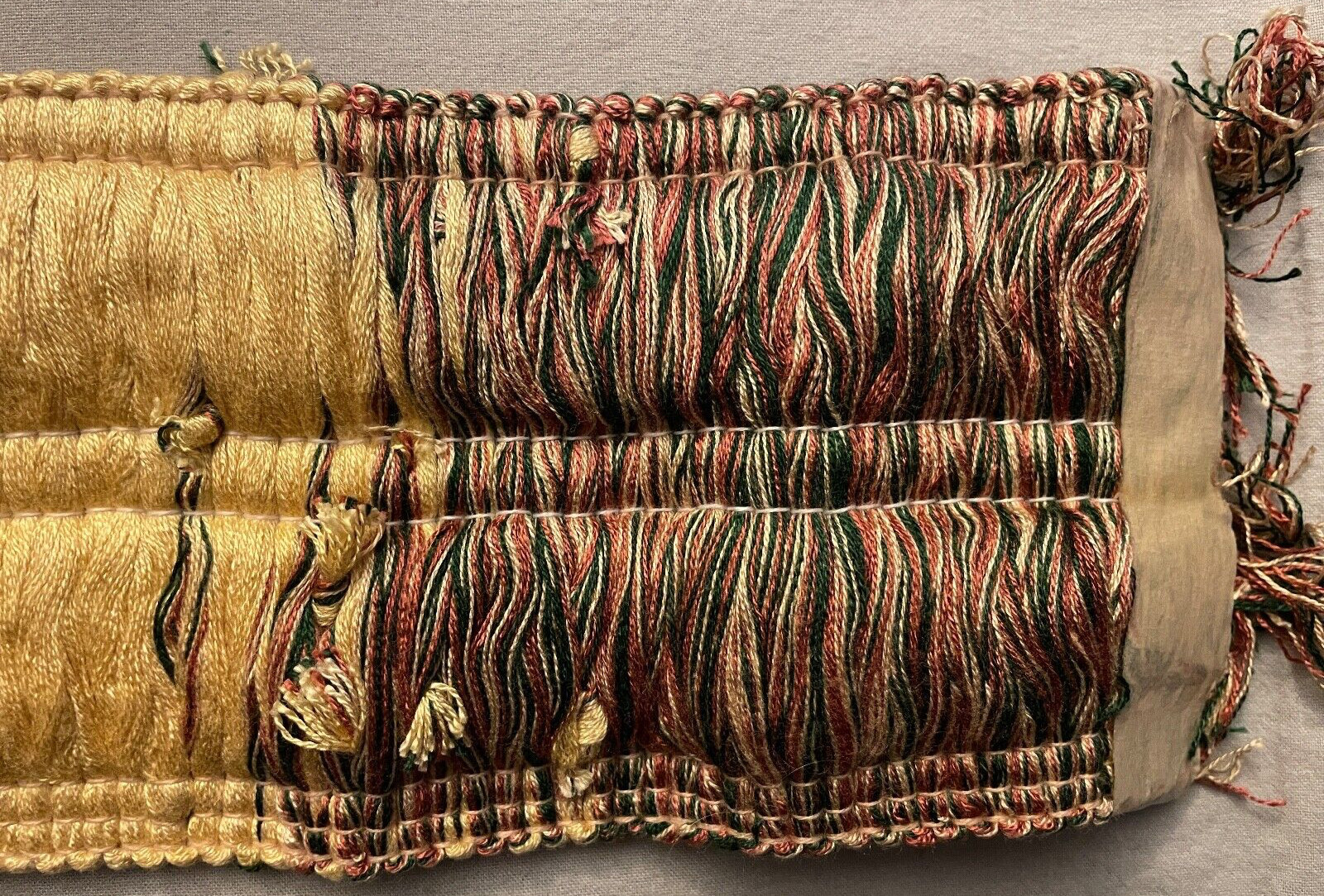 2-TONE FRINGE LOT, 2 pcs. YELLOW/MULTI 1¾” x 15″ (30″); 1¾” x 1 yd – Flaws – #50