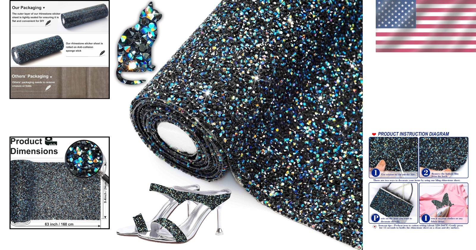Sparkling Crystal Sticker – Black AB, Self-Adhesive