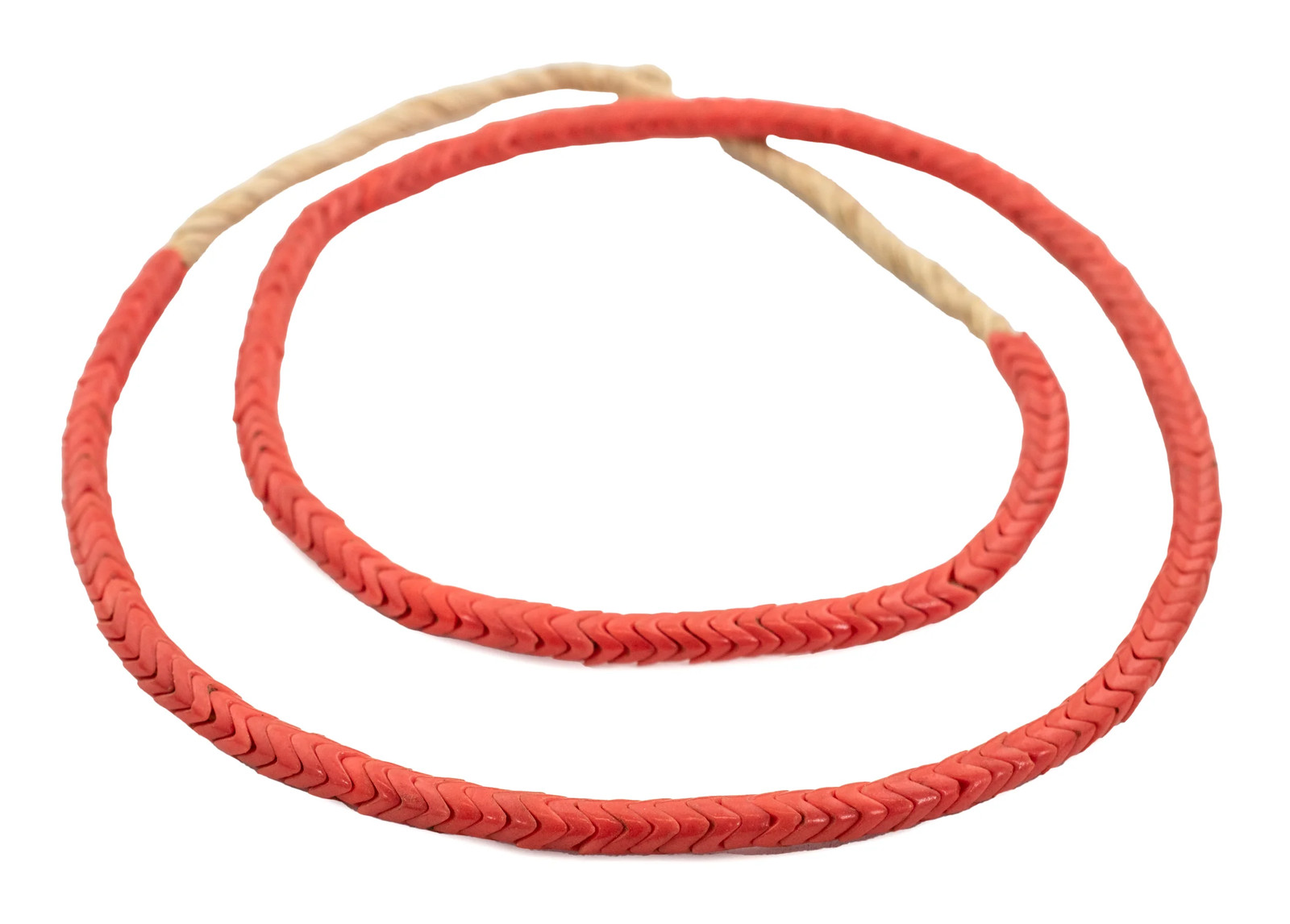 Glass Snake Beads, Coral Color 6mm Nigeria African Red Interlocking Handmade