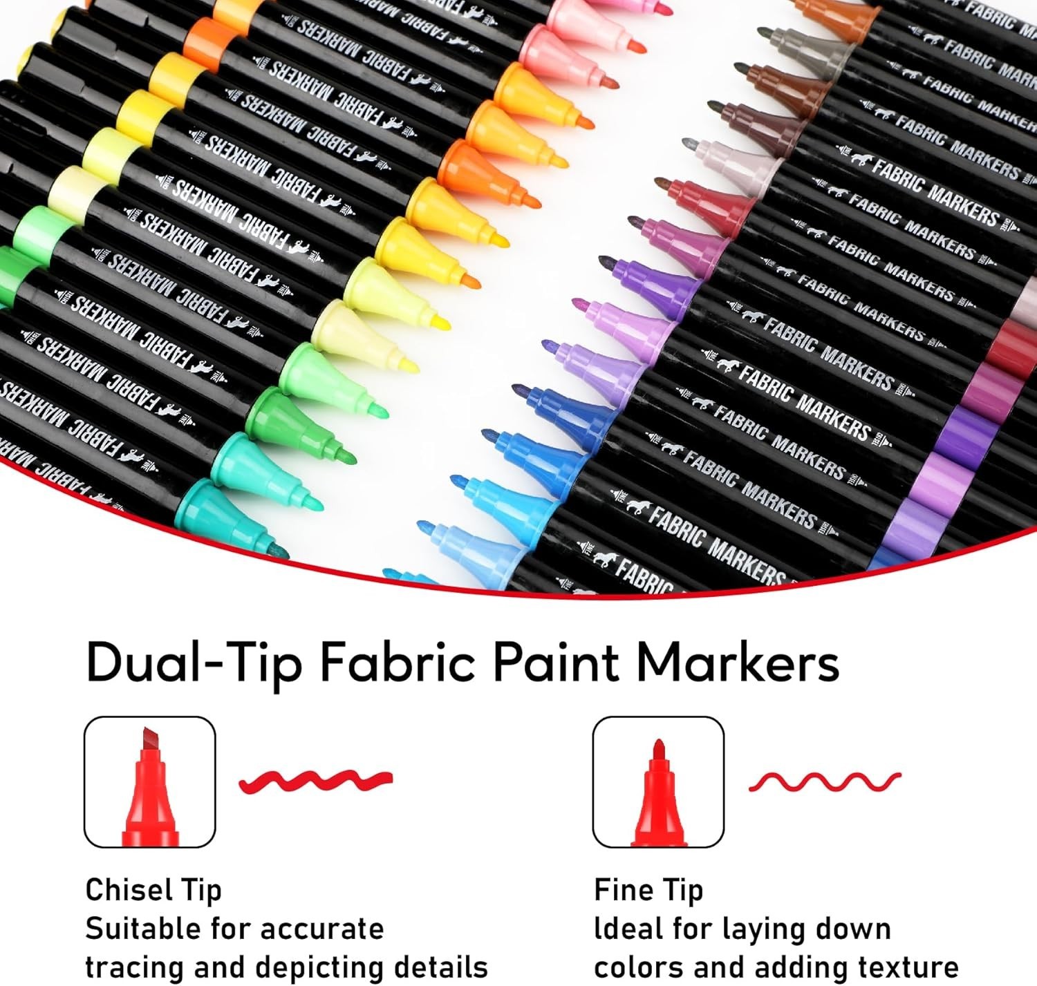 Fabric Markers Permanent for Clothes, 40 Colors Dual Tip with Fine and Chisel…