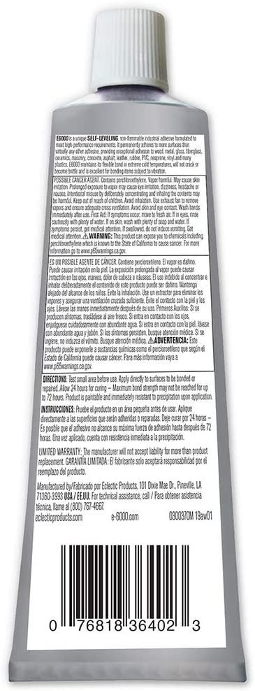 E6000 Industrial Strength Adhesive – High Viscosity (3.7 oz)