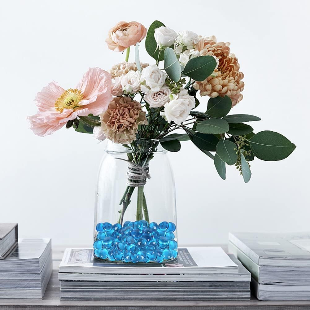 1LB Light Blue Flat Glass Marbles, Glass Pebbles Vase Fillers for Centerpieces,