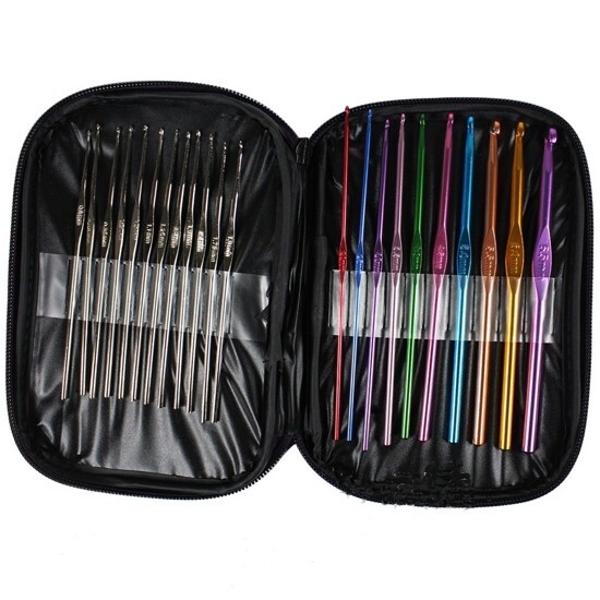 22pcs Set Multi-colour Aluminum Crochet Hooks Needles Knit Weave Craft Yarn