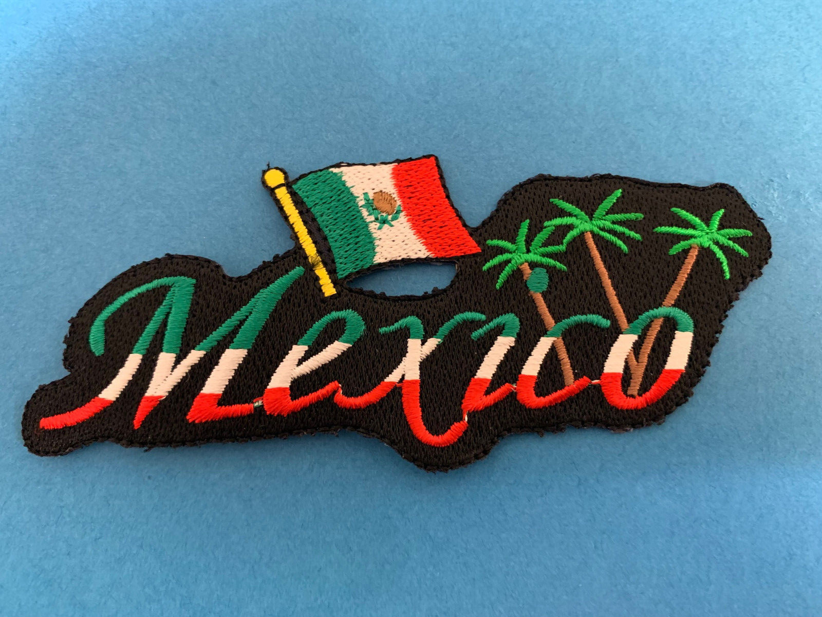 MEXICO FLAG PATCH w/ TREES IRON-ON SEW-ON EMBROIDERED MEXICAN EMBLEM (4″x2”)