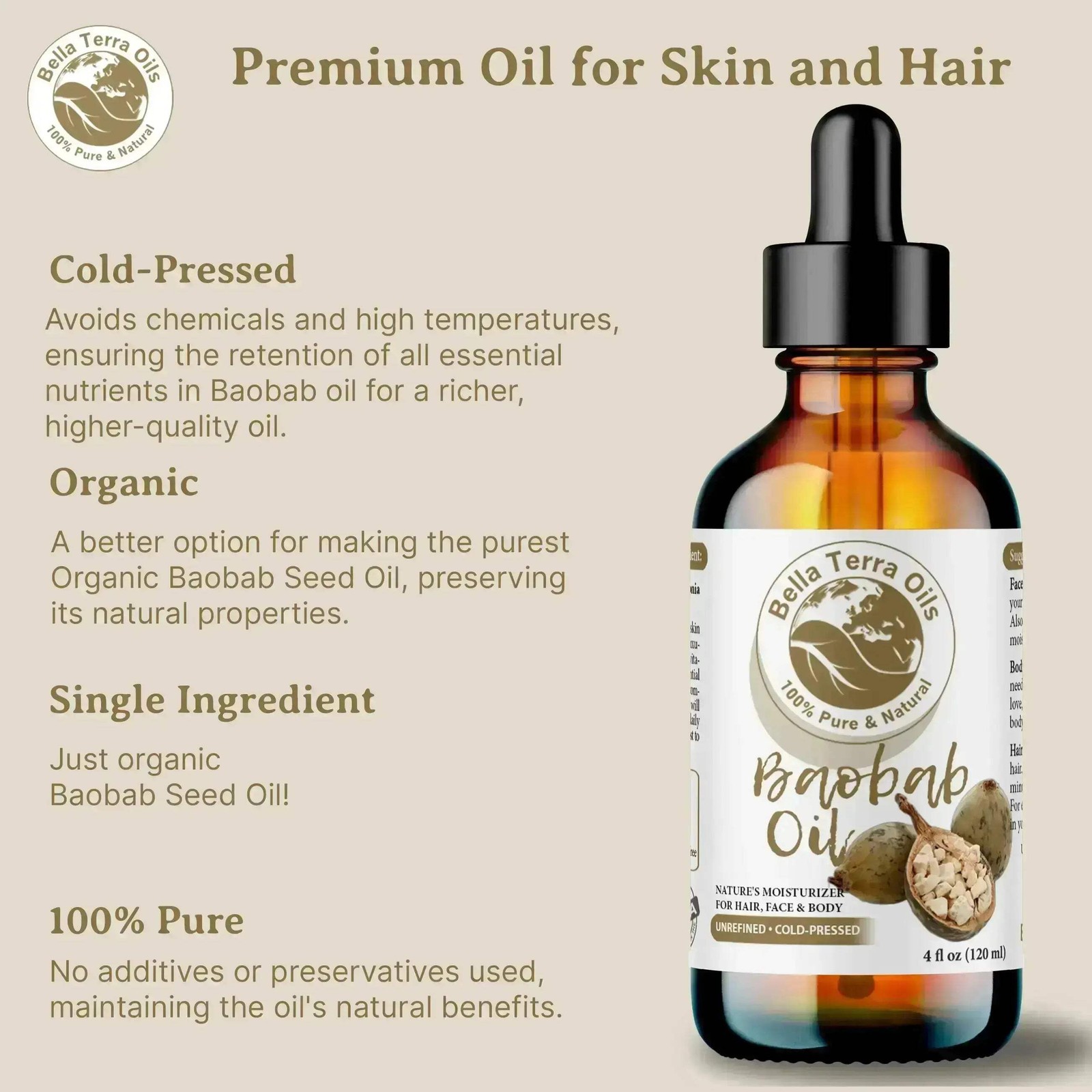 Baobab Oil: Cold-Pressed, Pure, Extracted from African Baobab Seeds