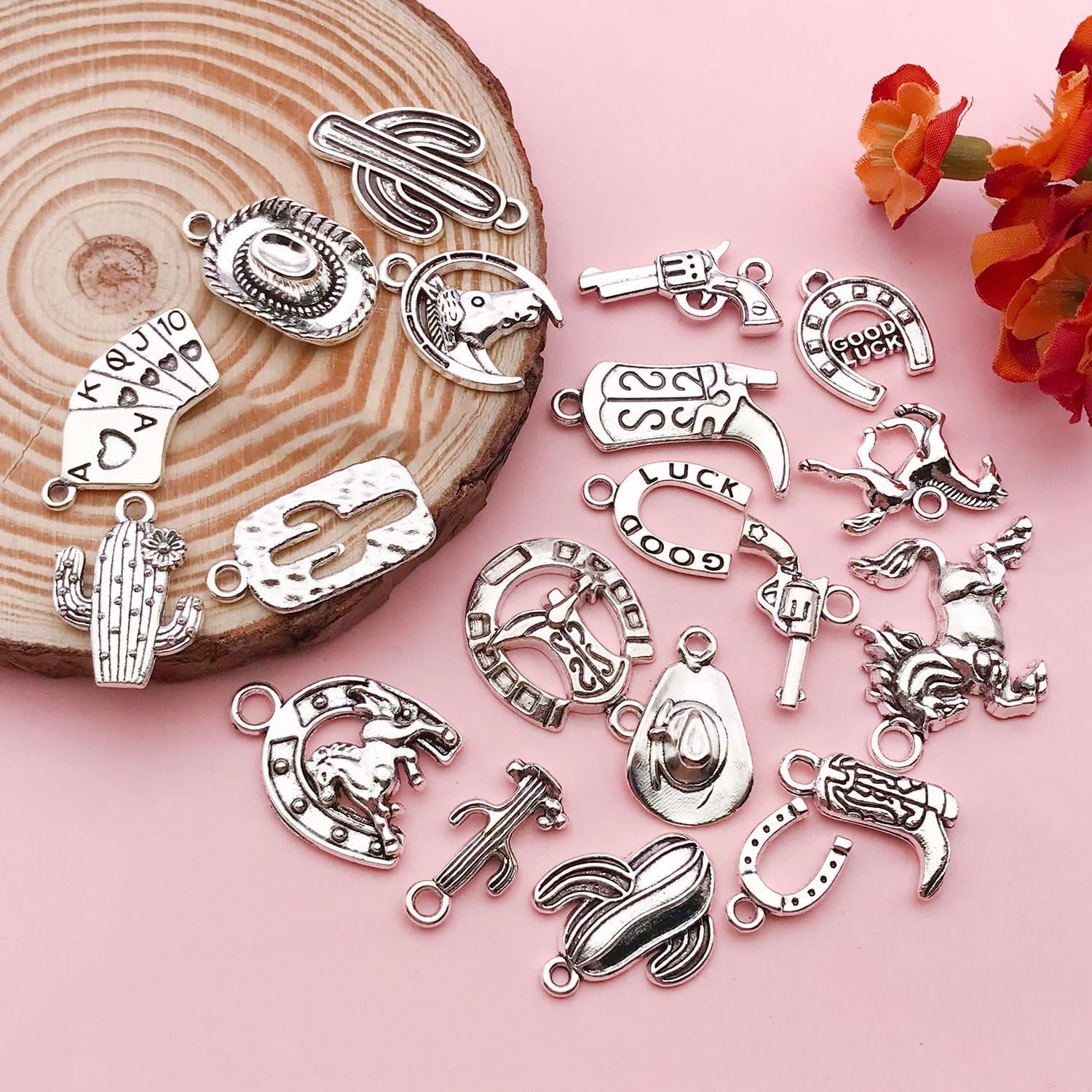 80 Pcs Western Cowboy Charms for Jewelry Making Horse Cowboy Boot Charms