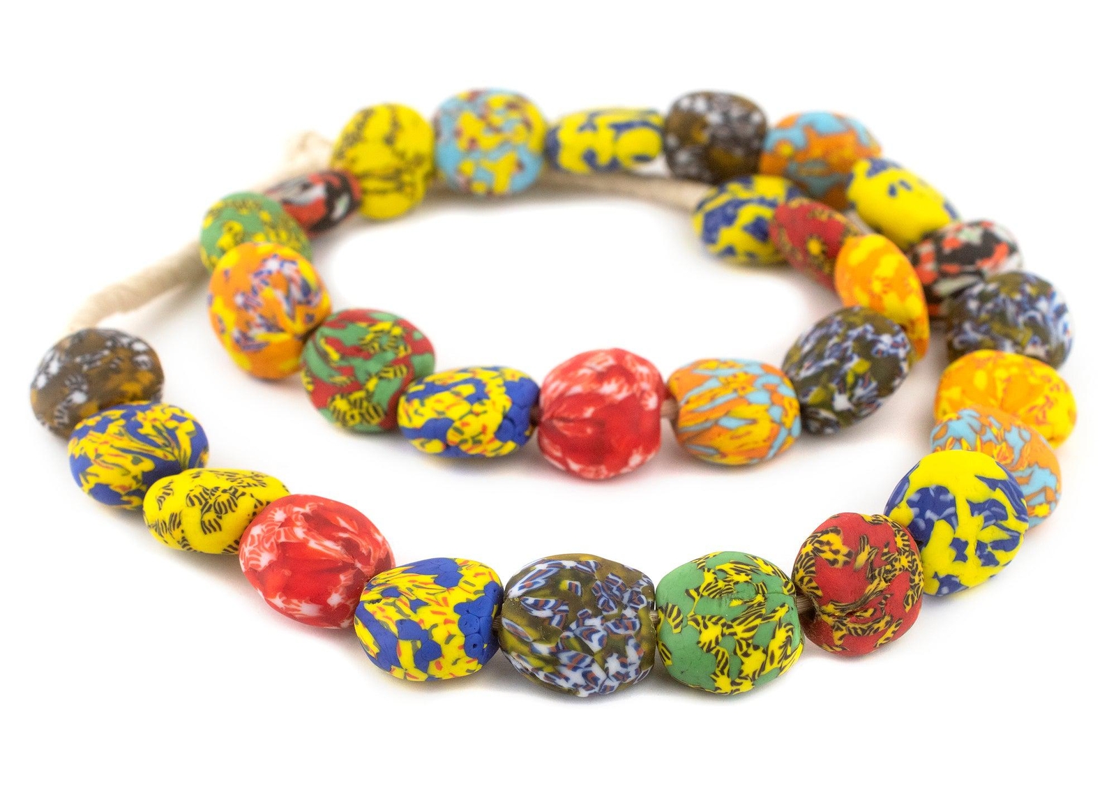 House Medley Tabular Fused Recycled Glass Beads 23mm Ghana African Multicolor