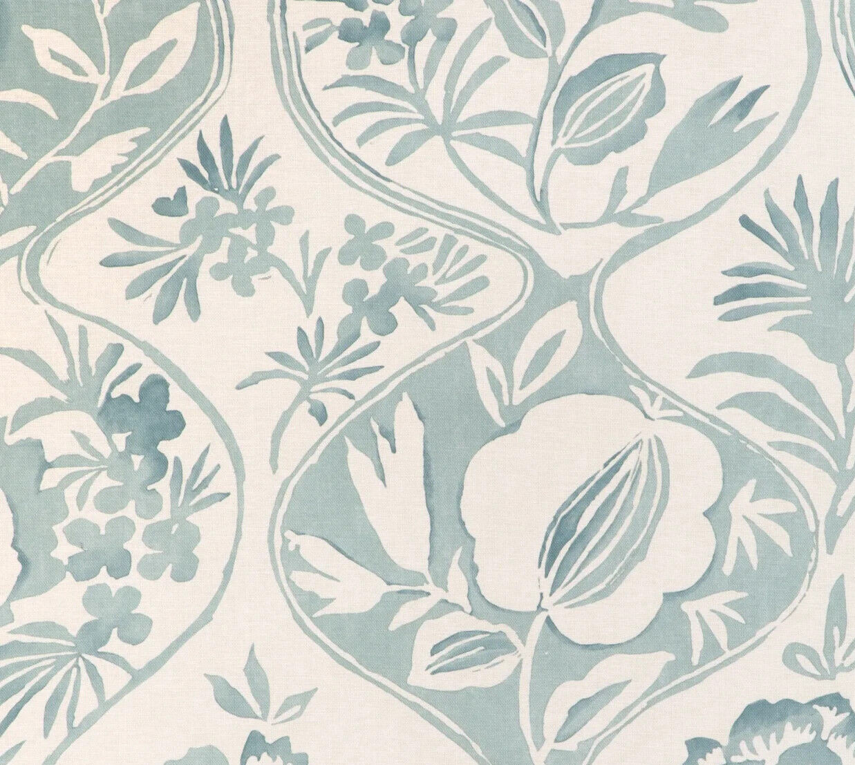 LEE JOFA CURTAIN FABRIC DESIGN Calathea Print 8.9 METRES AQUA LINEN BLEND