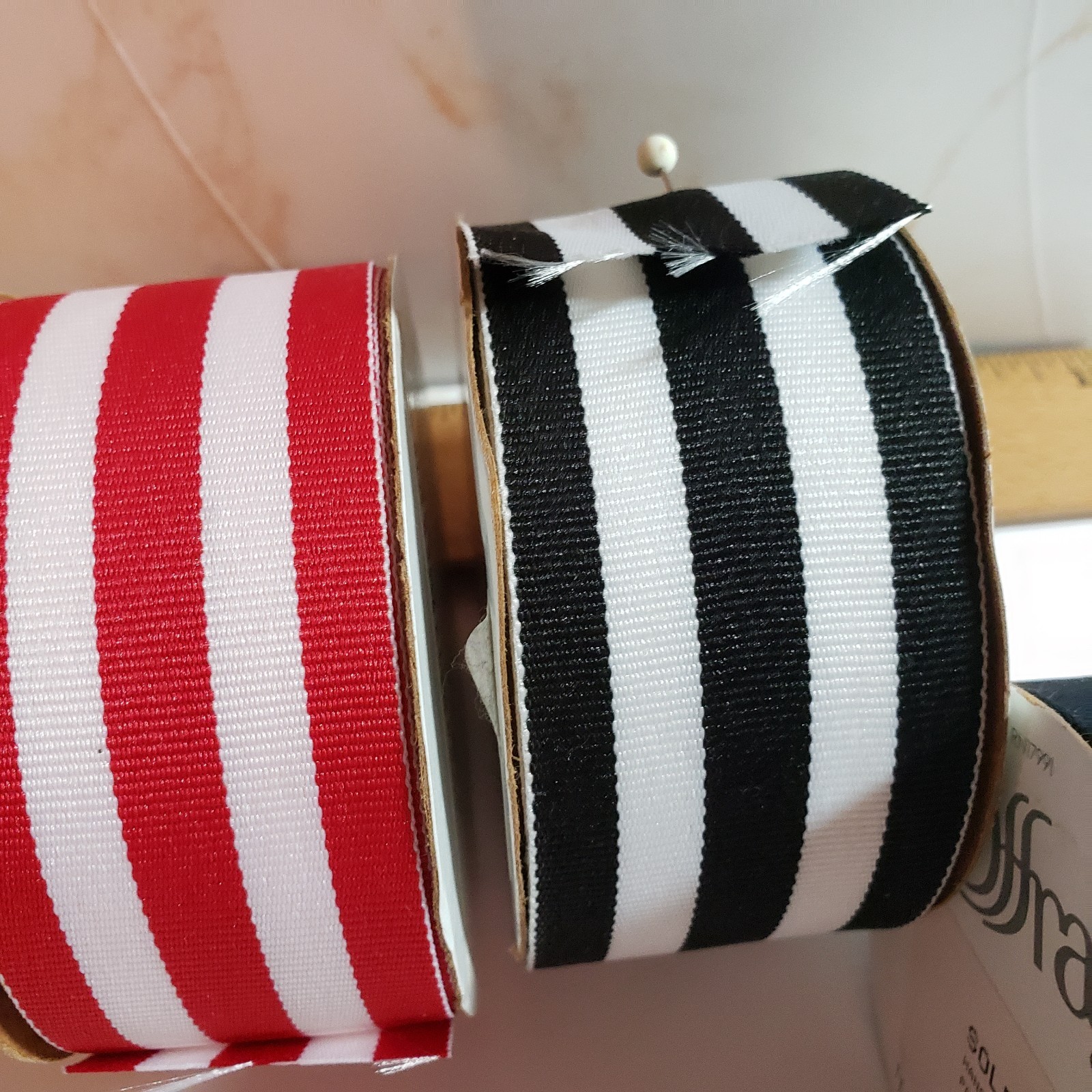 Lot of 3 Partial spools of Grosgrain Ribbon 1 1/2 Inch Wide Less than 9 ft Long