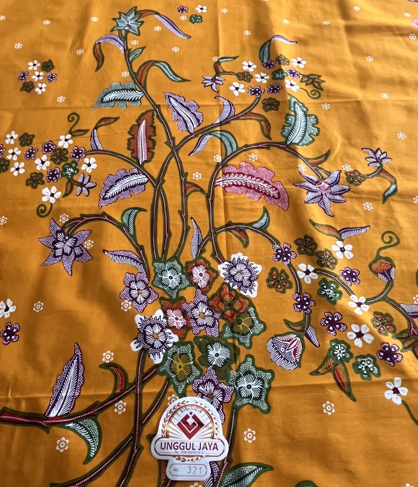 Indonesian Cotton Batik Fabric Orange Multicolored Butterflies Floral Theme