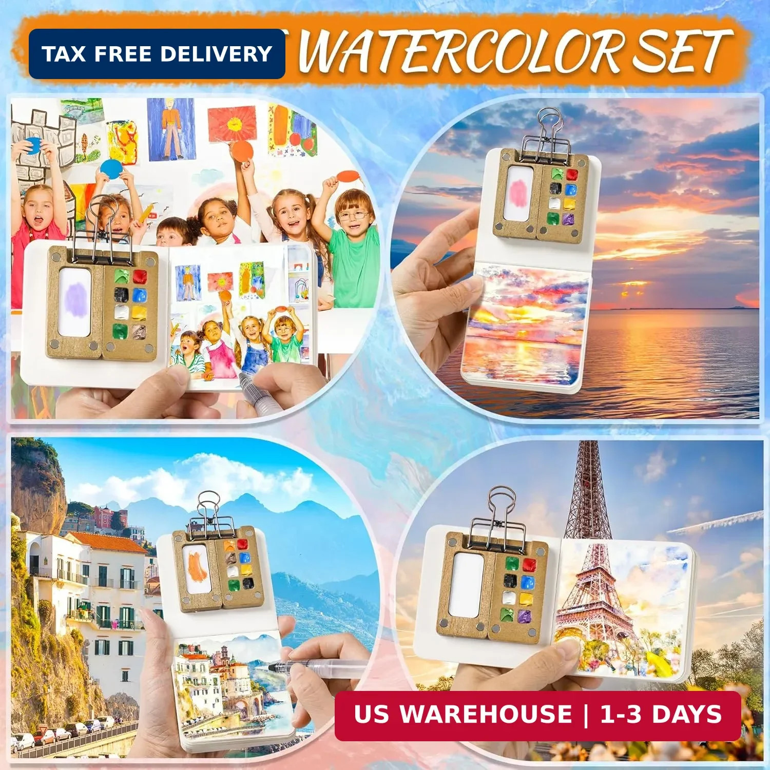 Mini Watercolor Paint set, Portable Watercolor Paint Travel Set, 12 Color Pocket