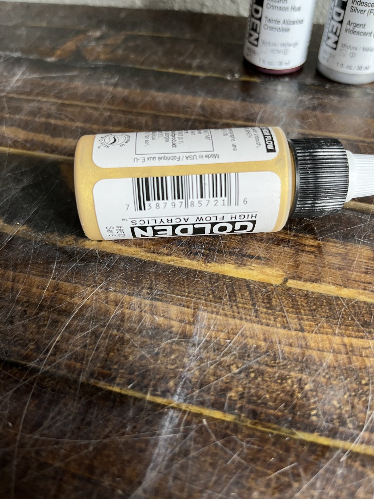 GOLDEN High Flow Acrylics Set Iridescent Gold Silver & Alizarin Crimson 1oz