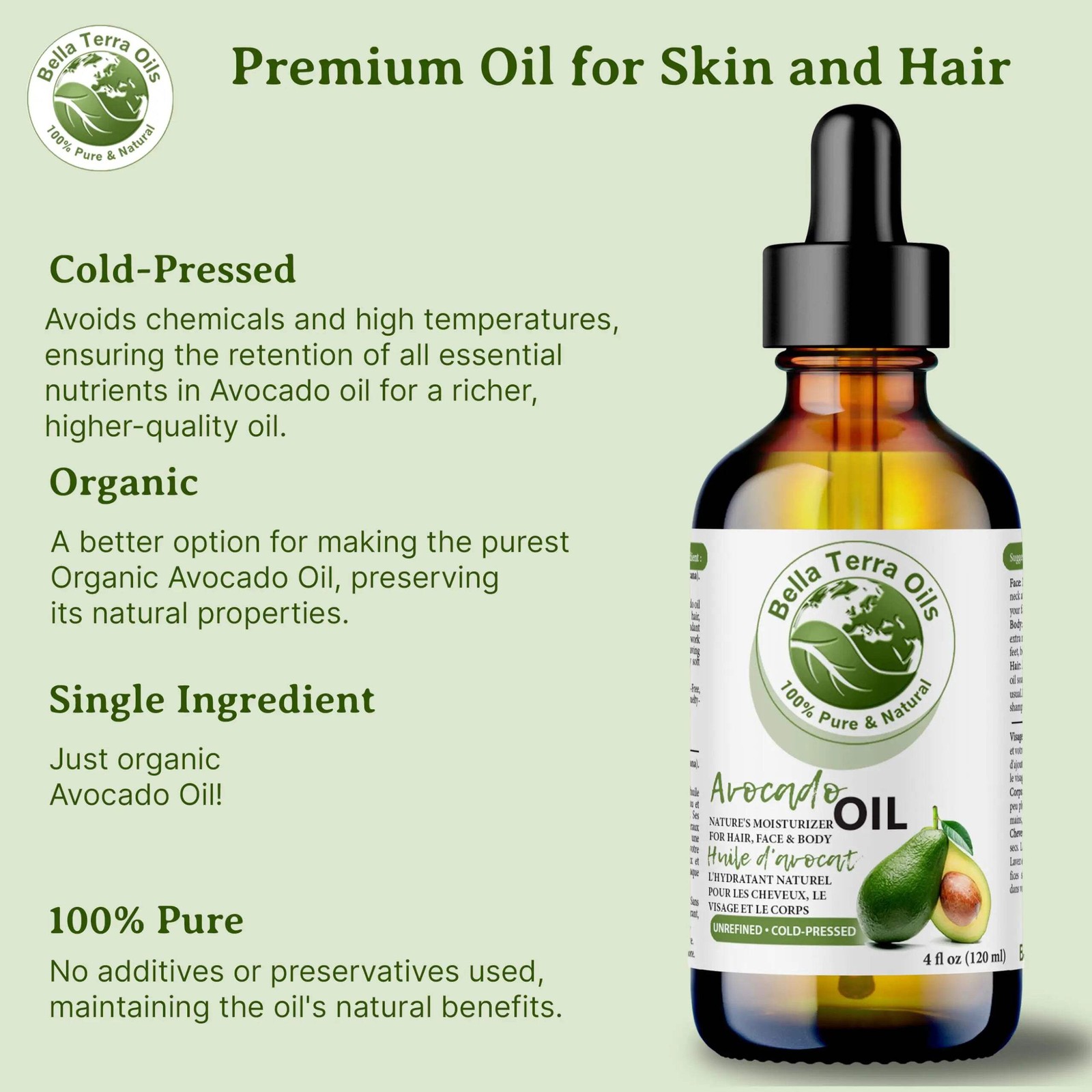 Avocado Oil: Natural, Cold-Pressed, Derived from Premium Avocados