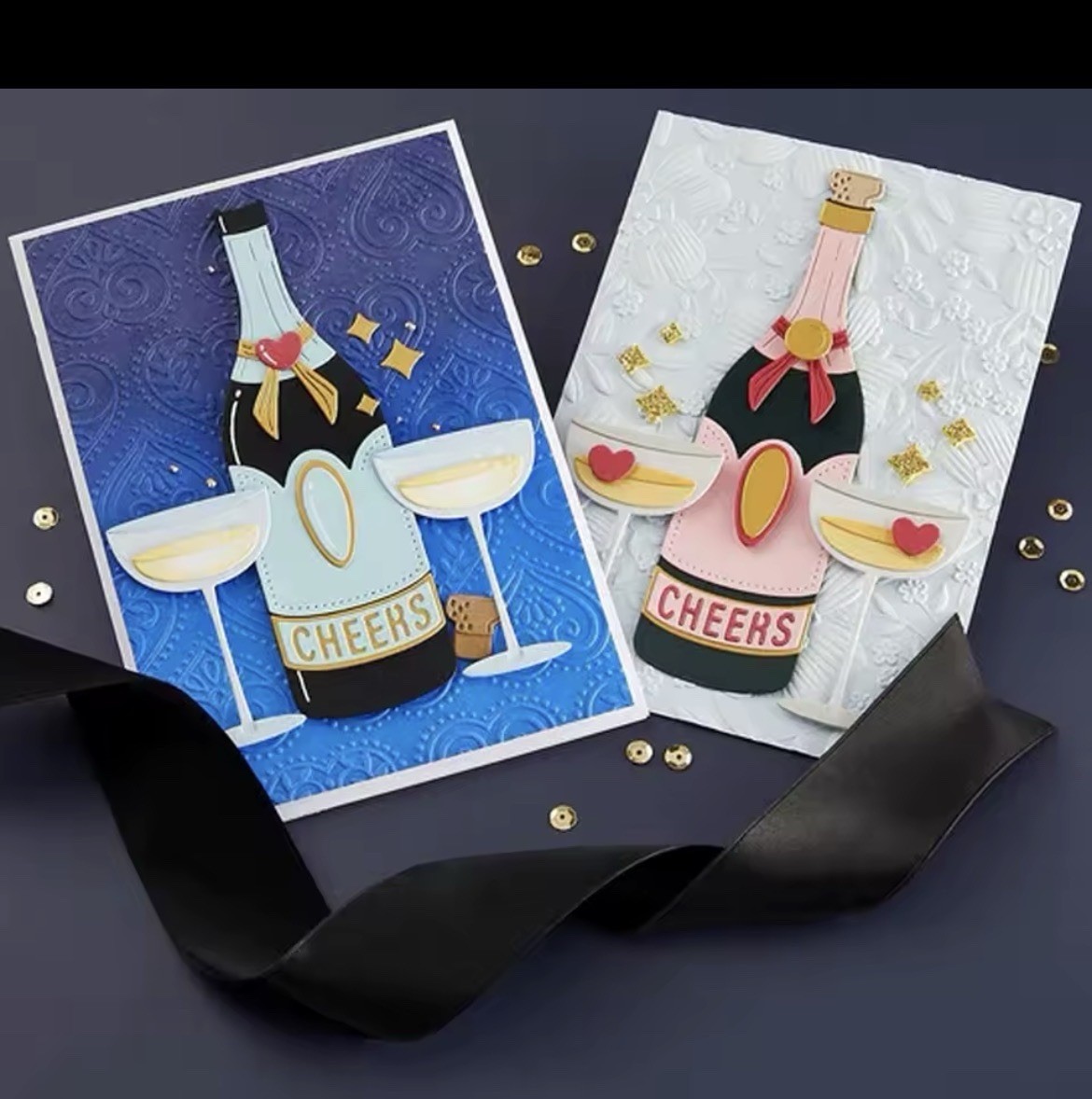 Stampin Up! Half Full stamps WINE XL Champagne Bottle Glass Celebration DIES