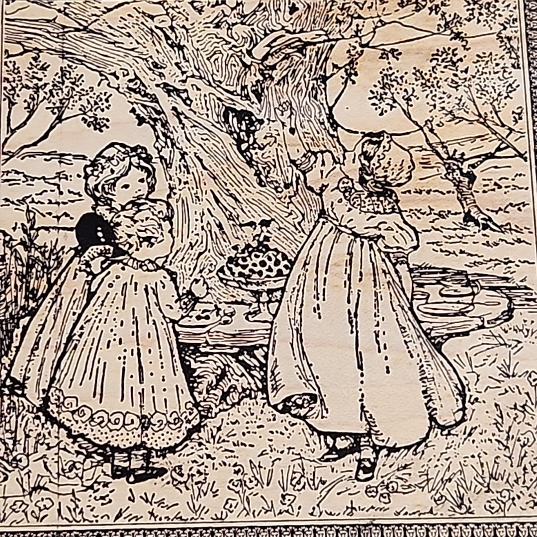 Magenta Three Girls Picking Berries Large Rubber Stamp Cardmaking Scrapbook