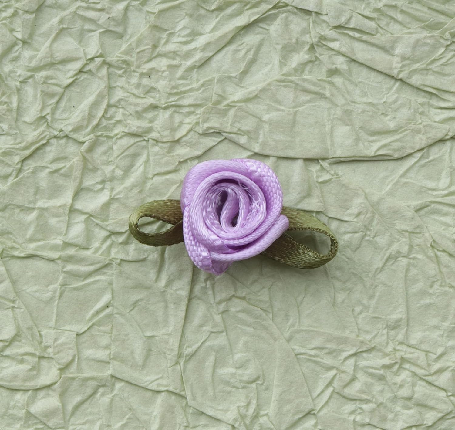 50 Pcs Satin Roses with Green Leaves Mini Cute Ribbon Bows Fabric Artificial Flo