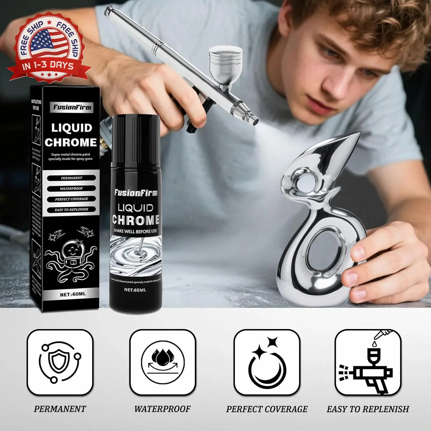 Liquid Leaf Paint – Alcohol-Based Airbrush Paint – High Gloss Finish Silver 2 Fl