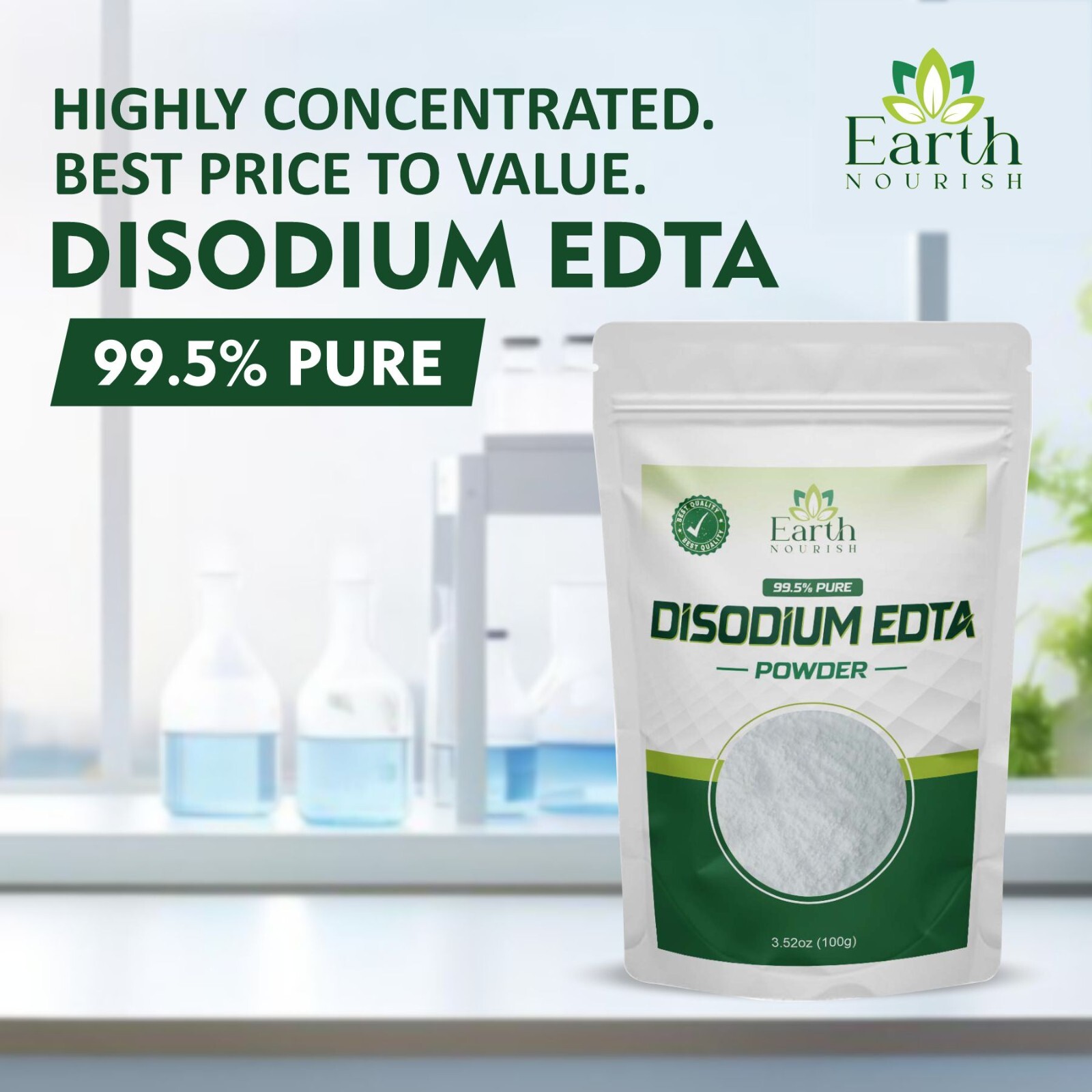 Earth Nourish Disodium EDTA Powder 3.52 Oz / 100g [Pack of 1 – Pack of 4]