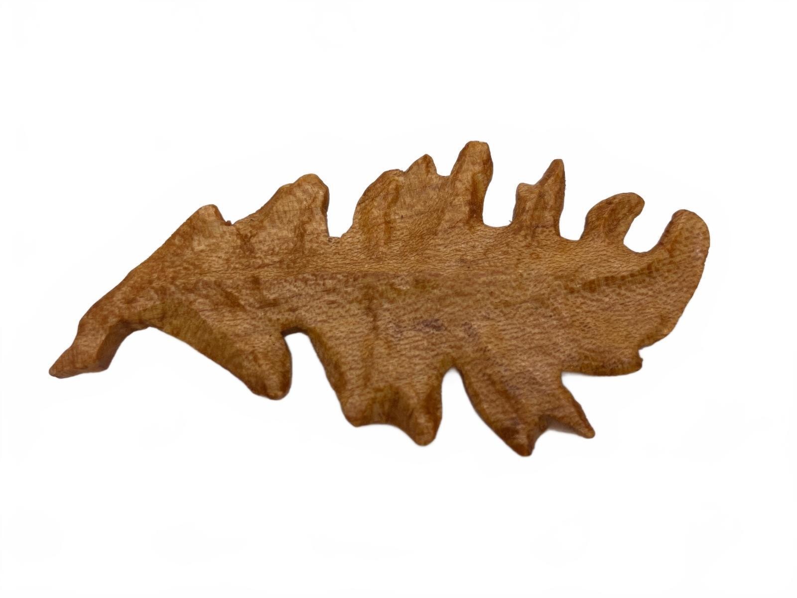 Wooden Hand Carved Oak Leaf Brooch Pin