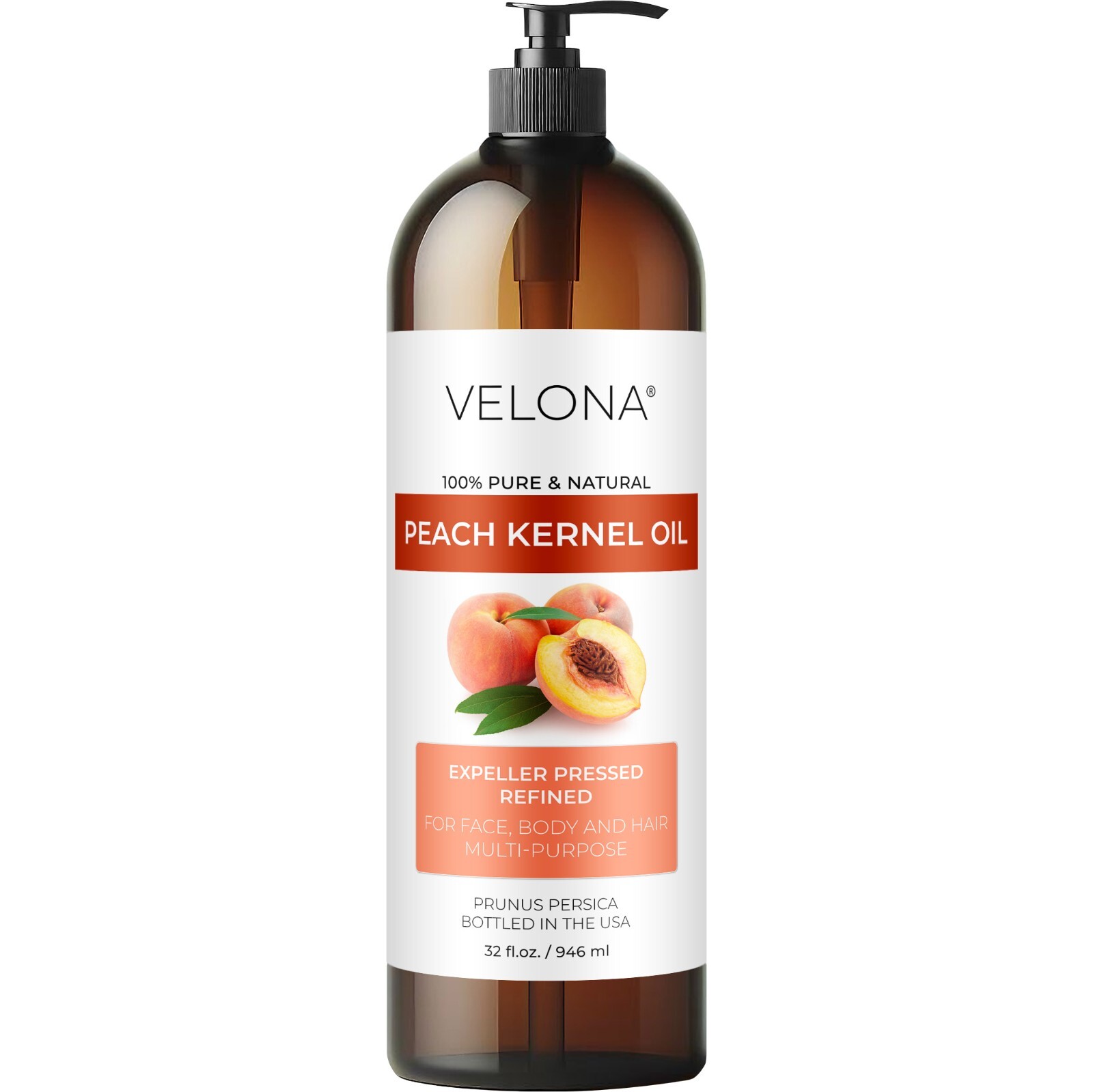 Peach Kernel Oil By Velona – 32 Fl Oz Refined Expeller pressed Skin, Hair Body