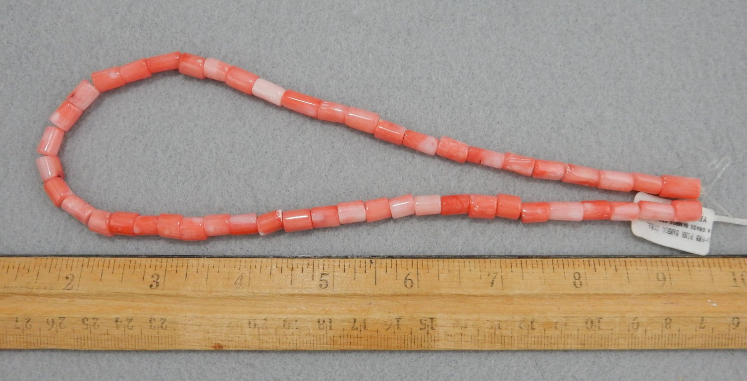 Vintage Pink/ White Bamboo Coral Round Tube Beads Size 8x6mm 17″ Strand NOS