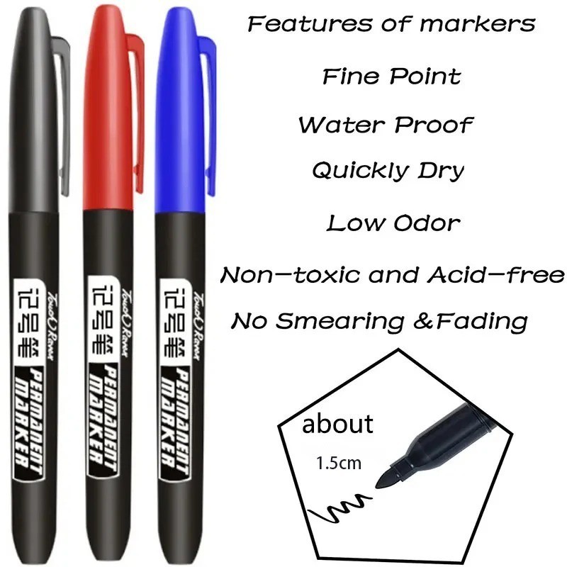 6pcs Permanent Marker Pen Set Waterproof Ink Sketch Drawing Markers – NEW