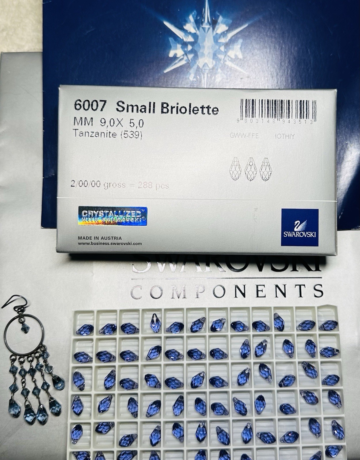Swarovski Briolette Pendant 6007 9 x 5mm TANZANITE 24Pcs Pack Austria