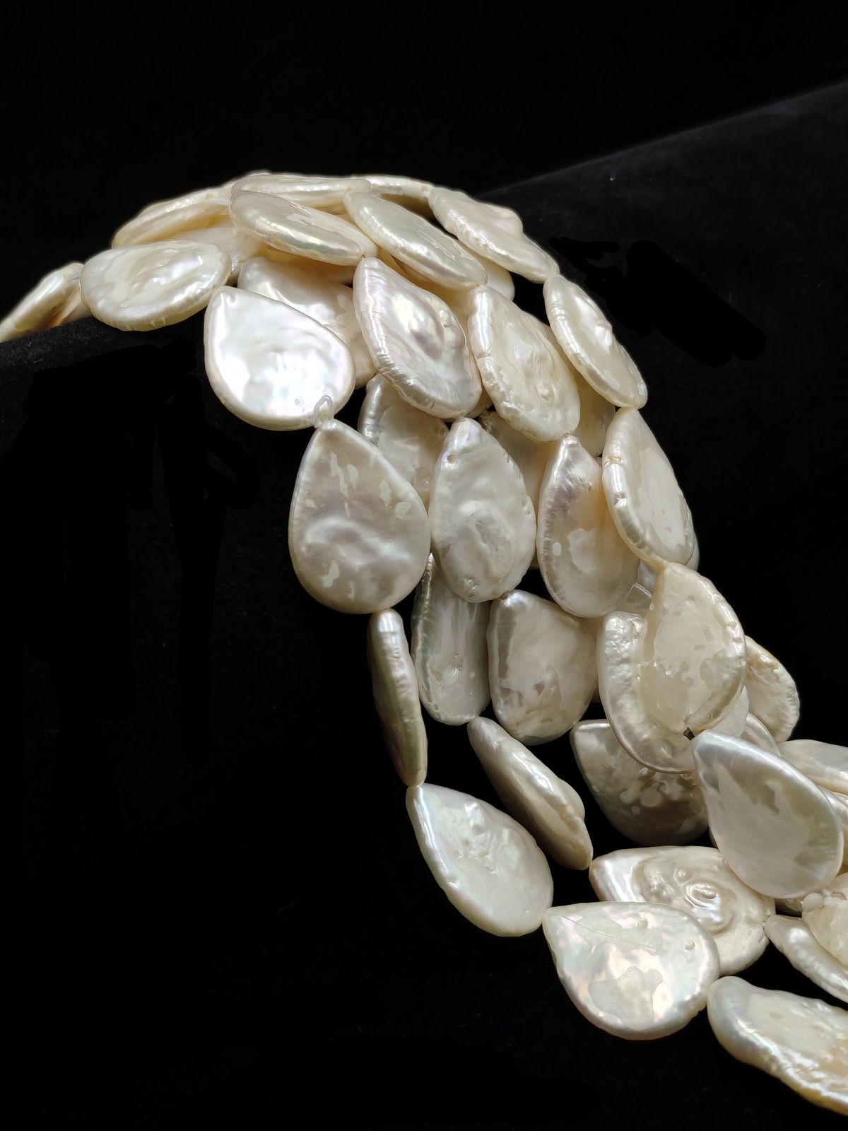 White Fresh Water Pearl Flat Teardrop Shape Beads Size 14x18mm 15.5” Strand