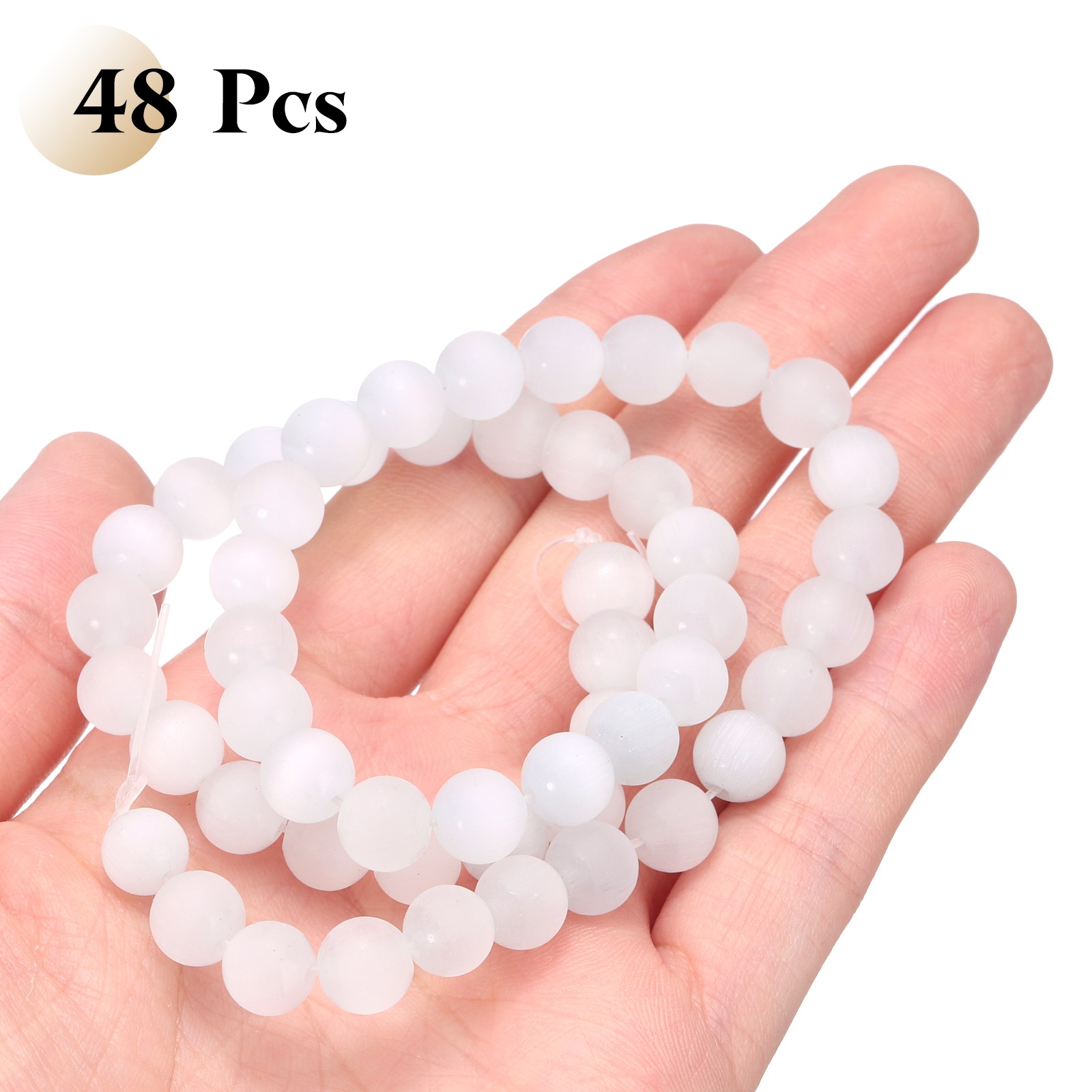 48pcs Frosted White Cat’s Eye Stone Beads 8mm Round Crystal Loose Bead