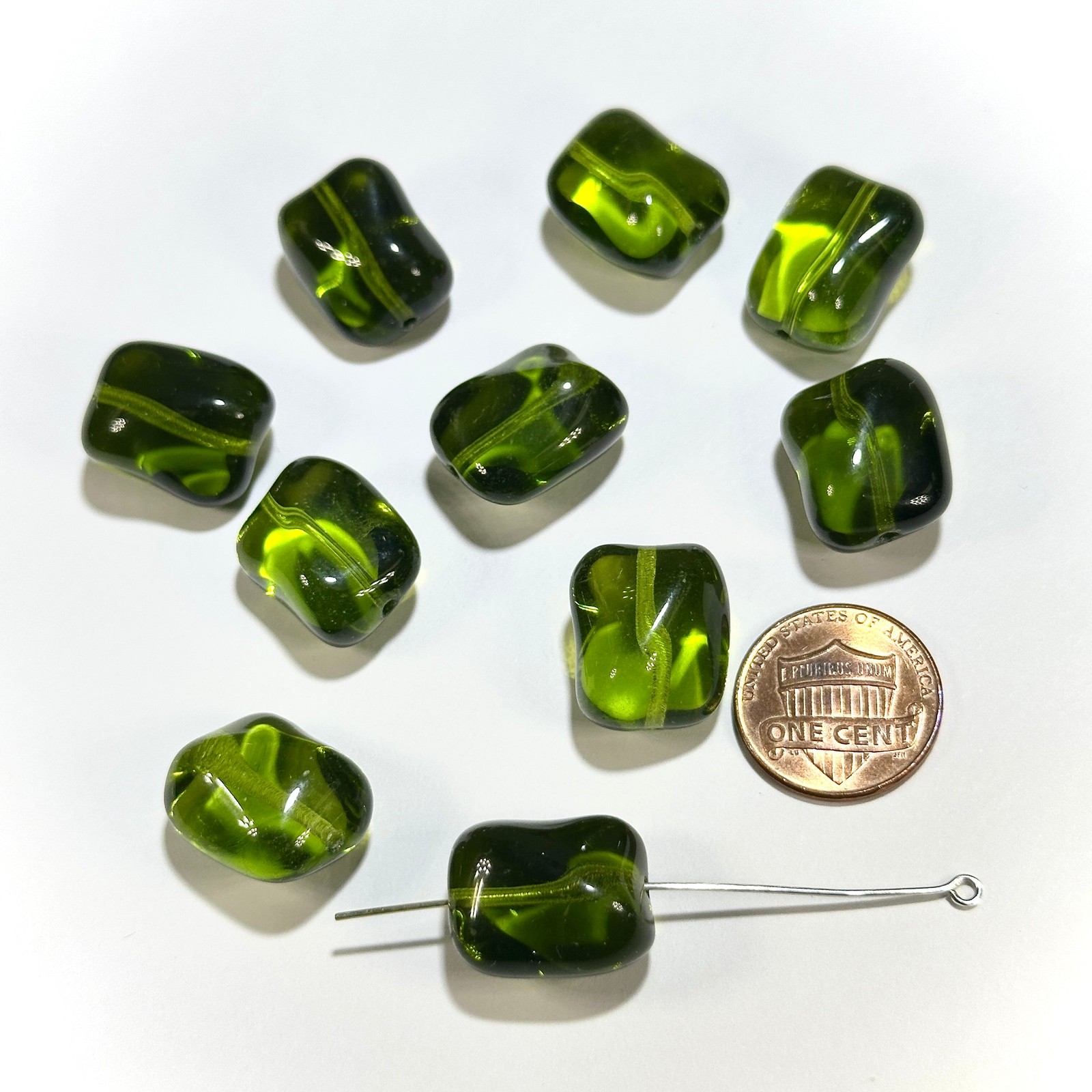 Czech Pressed Druk Fancy Glass Beads 18x14mm Green Olivine 10pcs CL1166