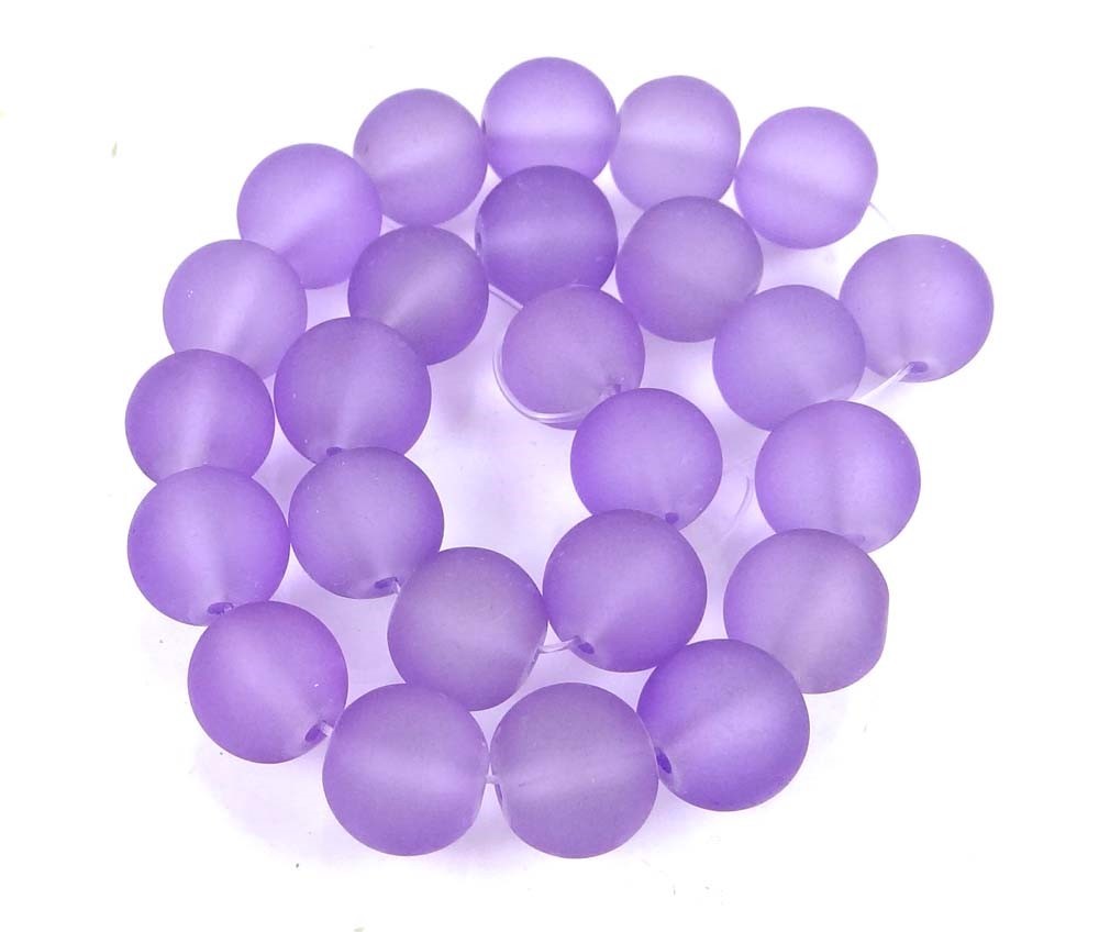 25 Frosted Sea Glass Round Beads 10mm Matte – Lavender
