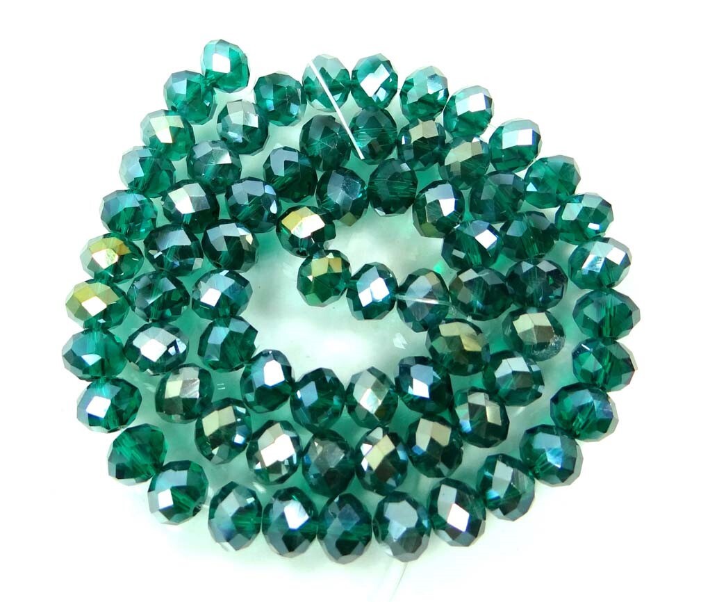 8x6mm AB Emerald Glass Quartz Faceted Rondelle Beads 16″