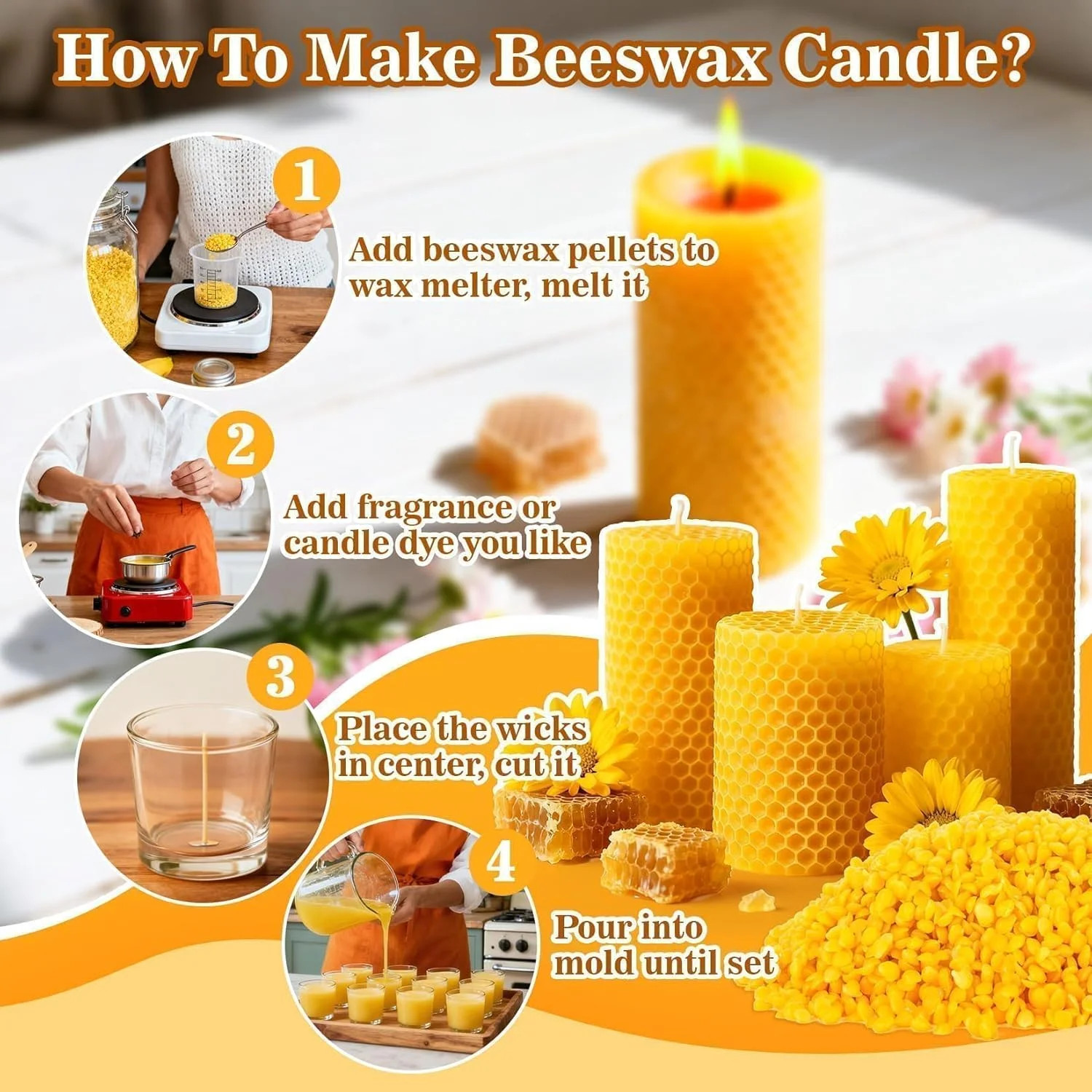 Yellow Organic Natural Beeswax Pellets CARGEN 430g 100% Beeswax Pastilles