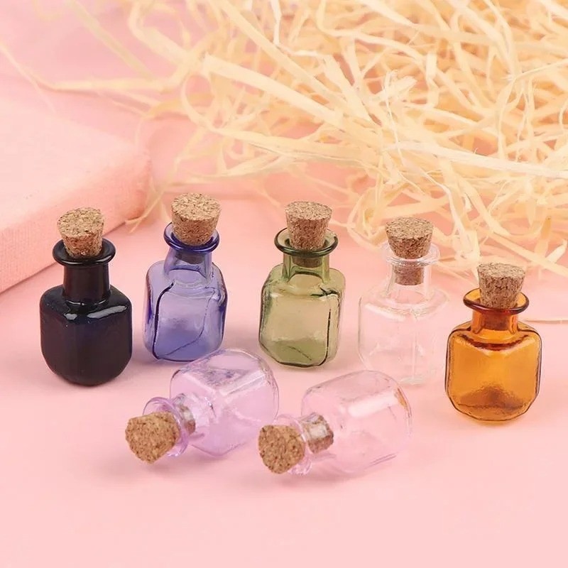 9PCS Small Bottles 1ml 13x18mm Clear Cork Vials Glass Bottles Wishing Bottle