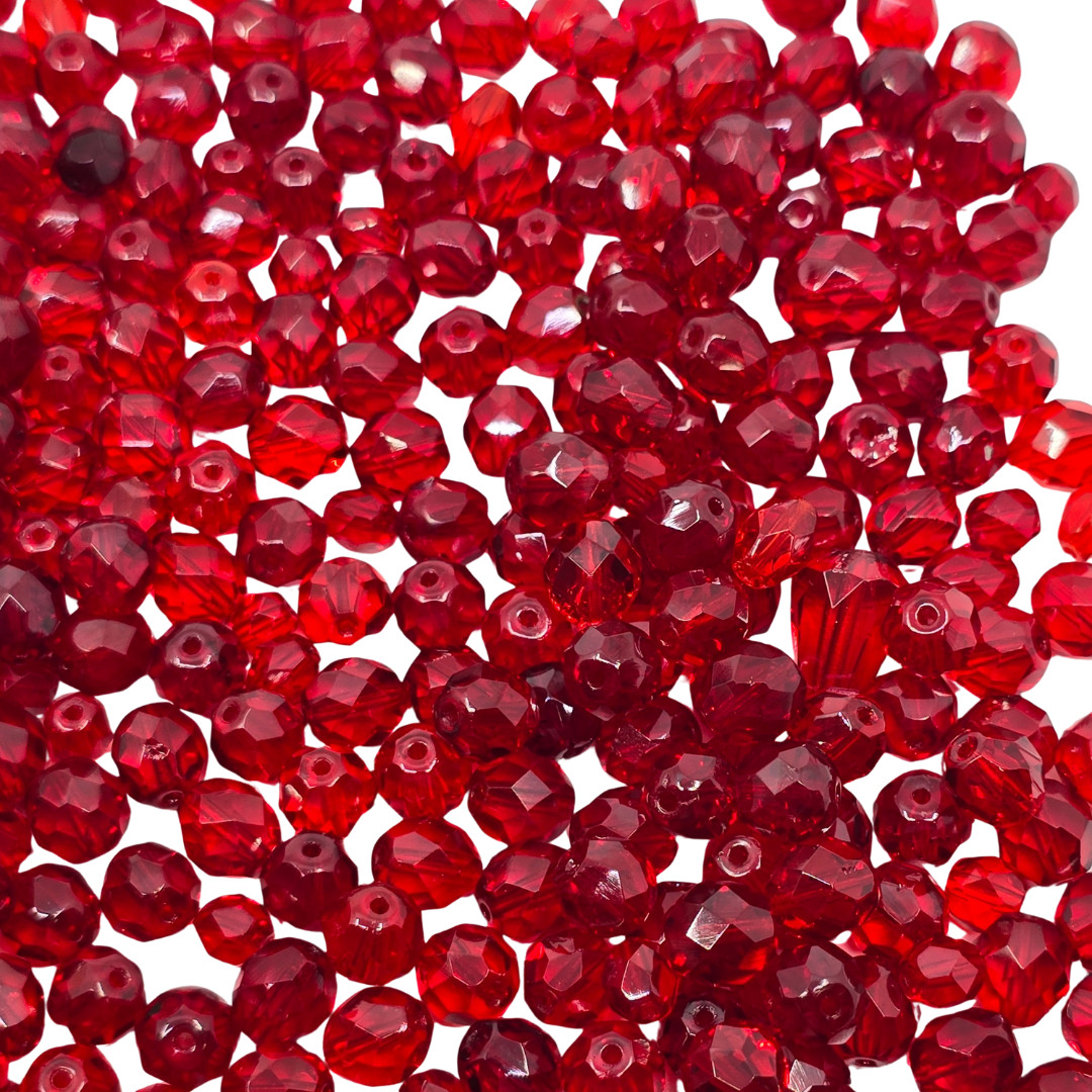 Czech Vintage Red Faceted Glass Beads Shape & Size Varies 188grams