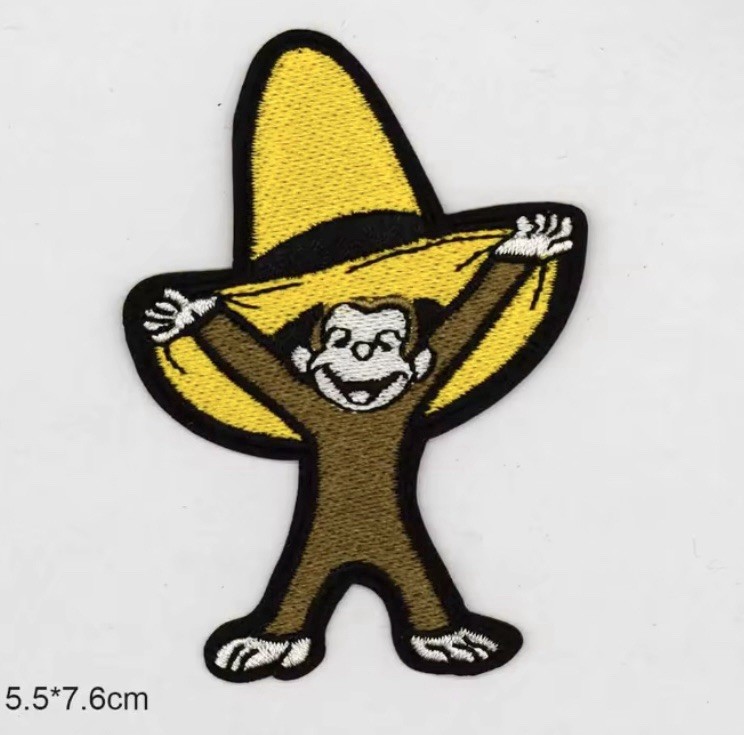 Curious George Monkey Yellow Hat Embroidered Iron on Patch, 3″ h by 2.25″ w