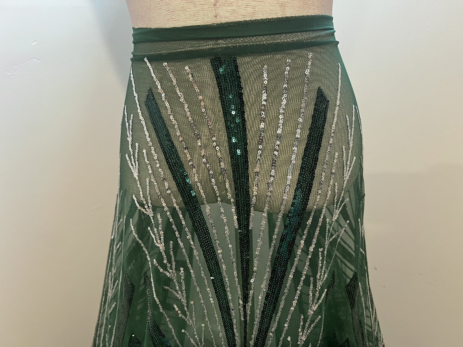 GREEN SILVER Embroidered SEQUINS Lace fabric 50” Width Sold By The Yard
