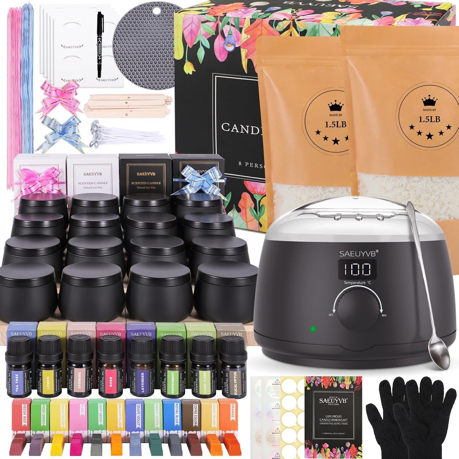 Candle Making Kit for Adults with Hot Plate, DIY Starter Soy Candle Making Su…