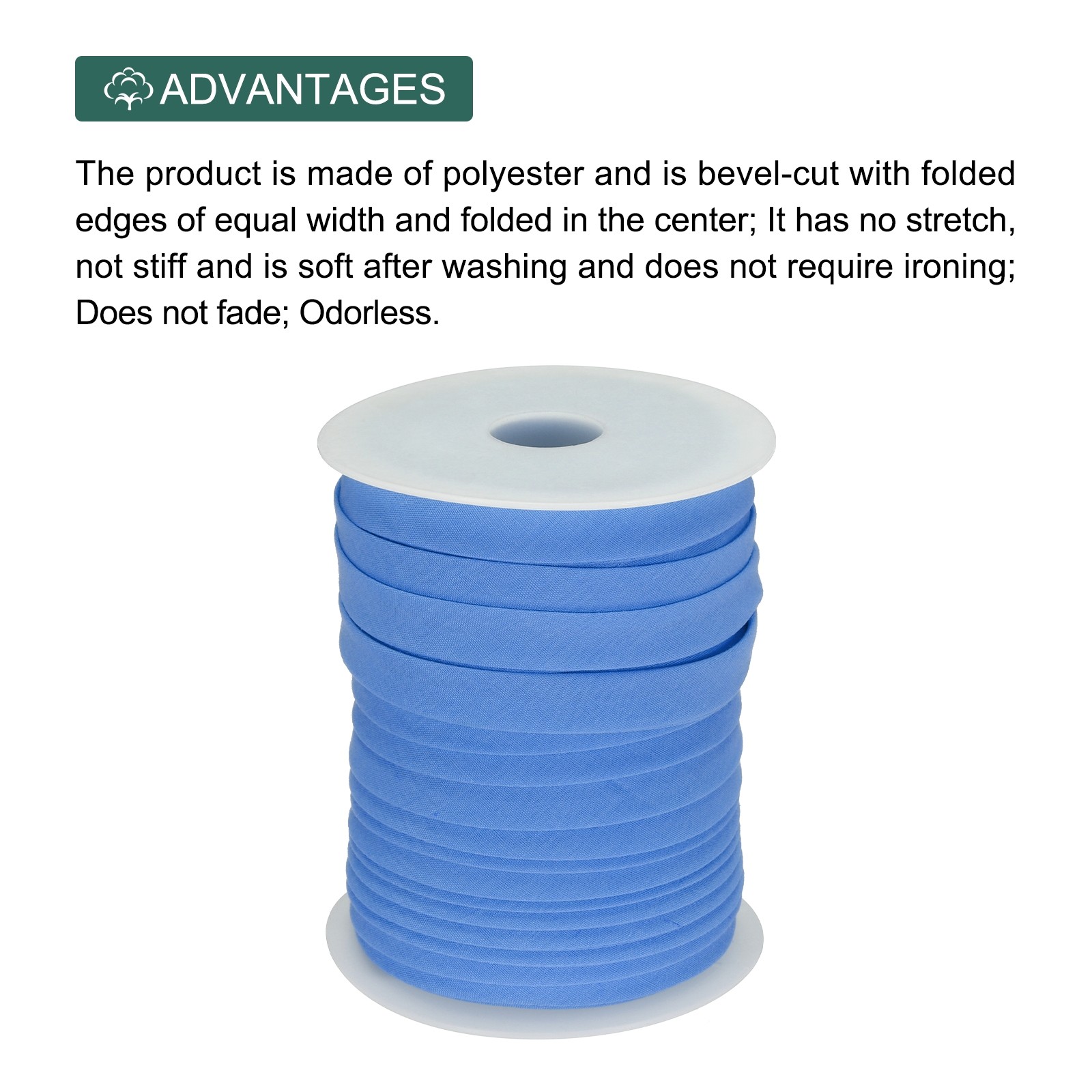 1/2 Inch Double Fold Bias Tape Continuous Bulk Bias Tape (Blue 55 Yards)