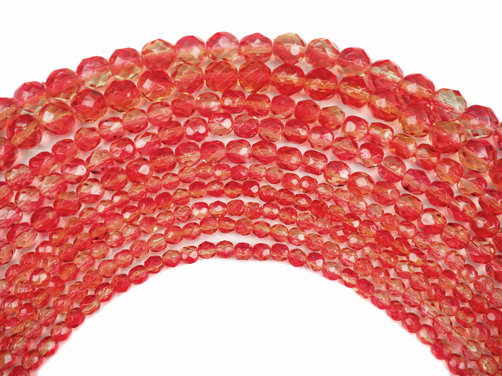 Czech Glass Fire Polished Round Beads, Crystal Arizona Sun Coated 3mm, 4mm, 6mm