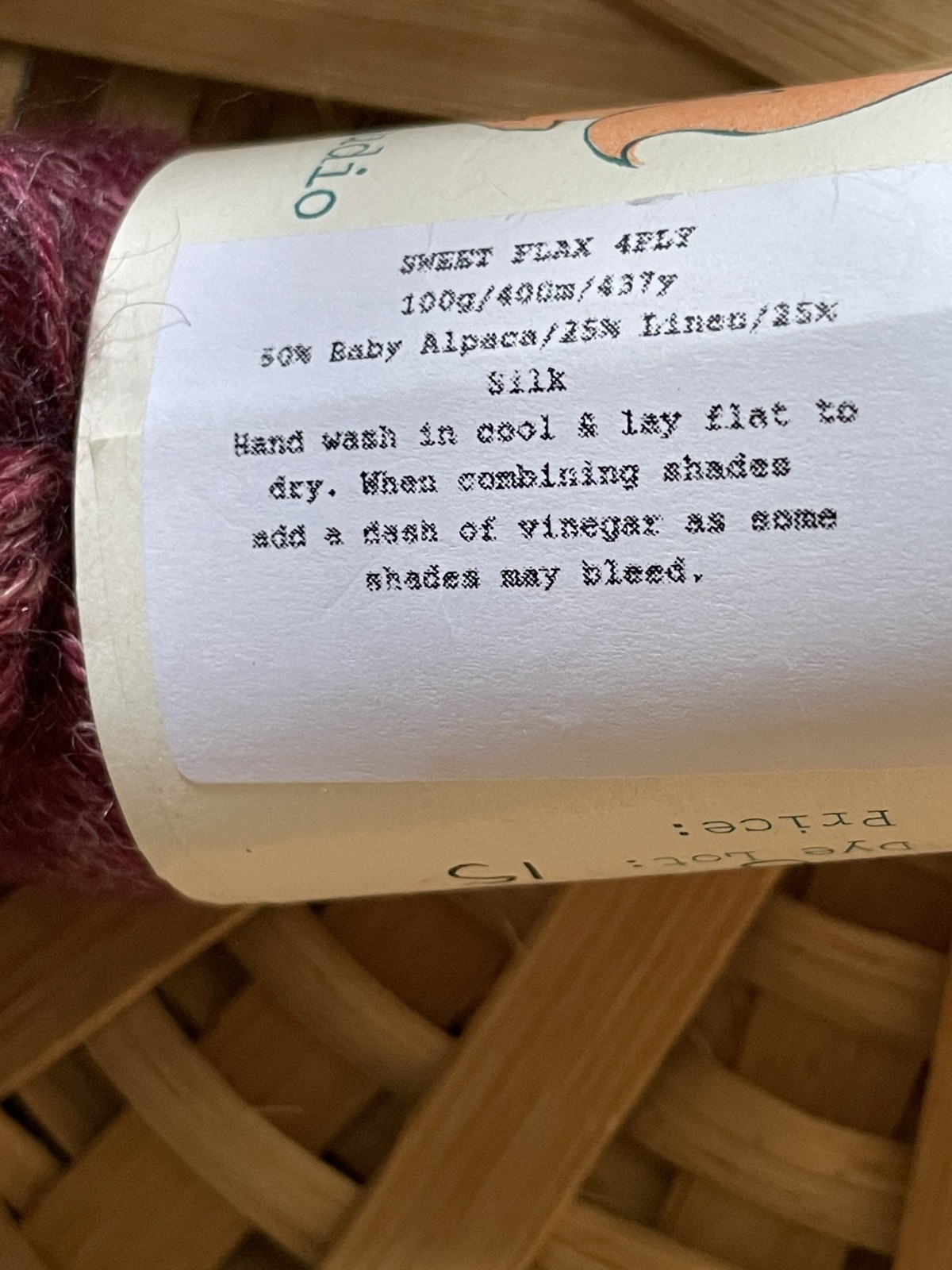 Ginger Twist Studio Sweet Flax 4ply Yarn- Baby Alpaca + Linen + Silk – 1 Hank