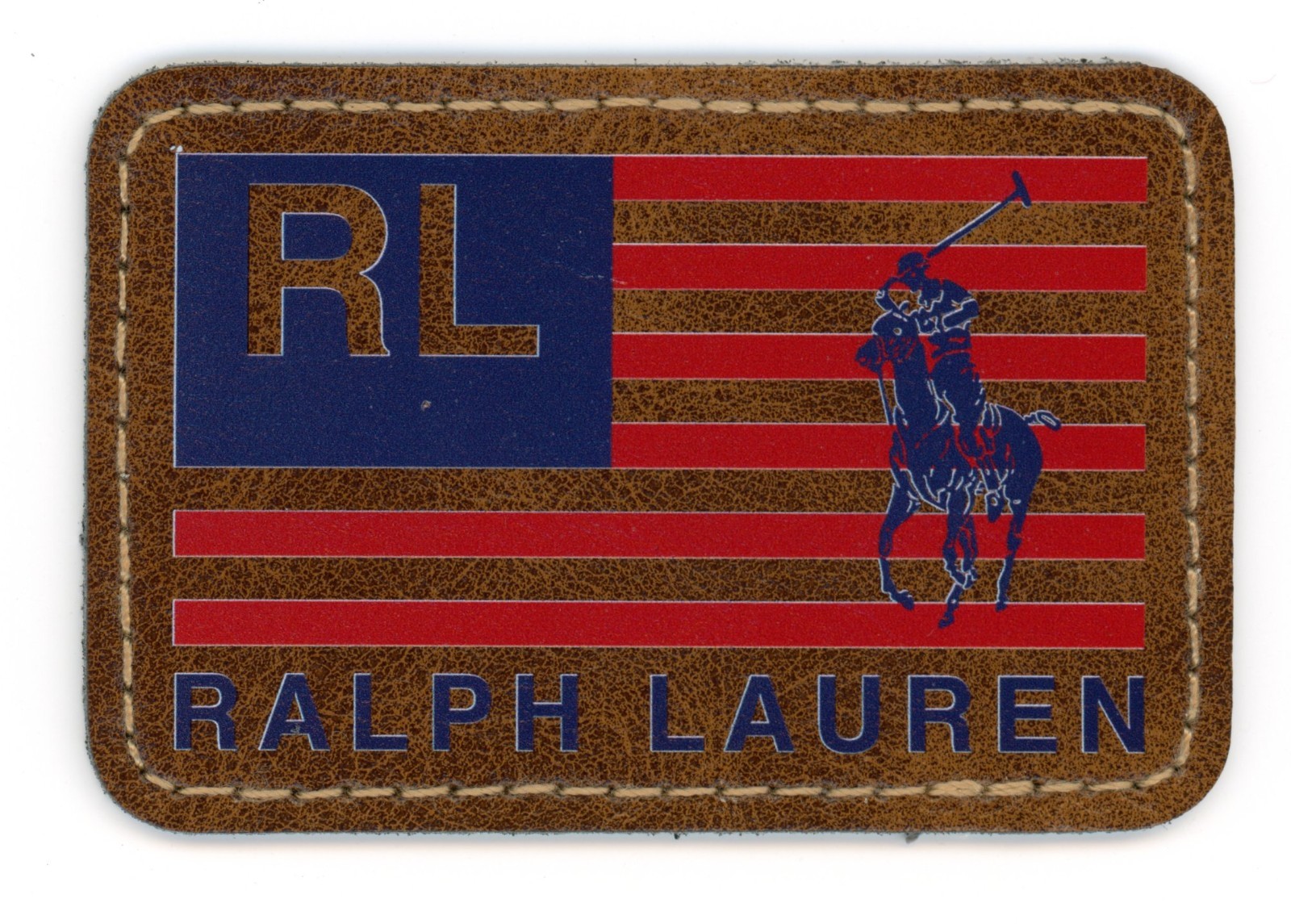 Polo Ralph Lauren Flag Brown Leather Patch Iron-On Sew-On Vintage Style